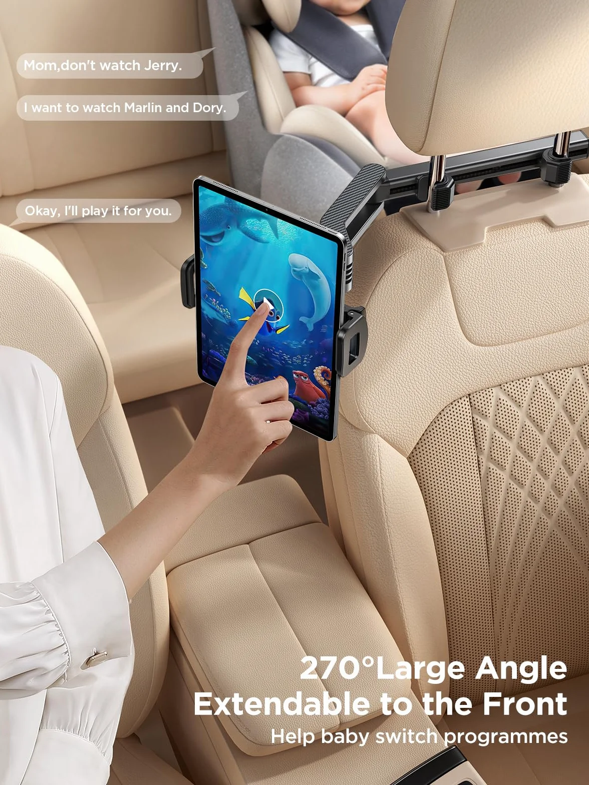 Joyroom Samochodowy uchwyt na tablet do zagłówka ze składanym ramieniem przedłużającym do iPada/Galaxy Tab/Fire/Switch