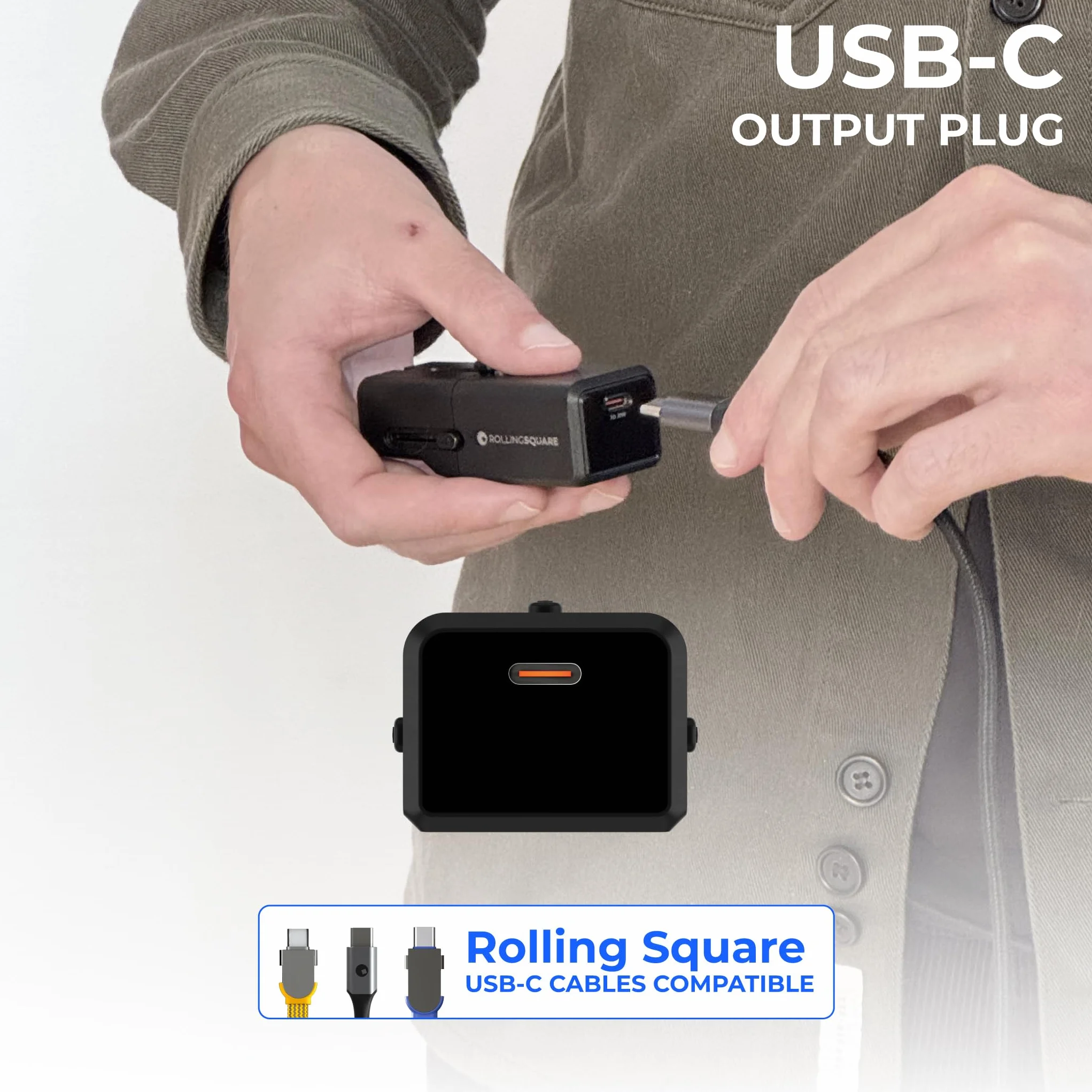 Rolling Square Pocket Travel Adapter – uniwersalny adapter do ładowania z USB-C do ponad 200 krajów US, UE, UK, AU, wtyczka z szybkim ładowaniem 30 W do smartfonów, tabletów i innych, kompaktowy i