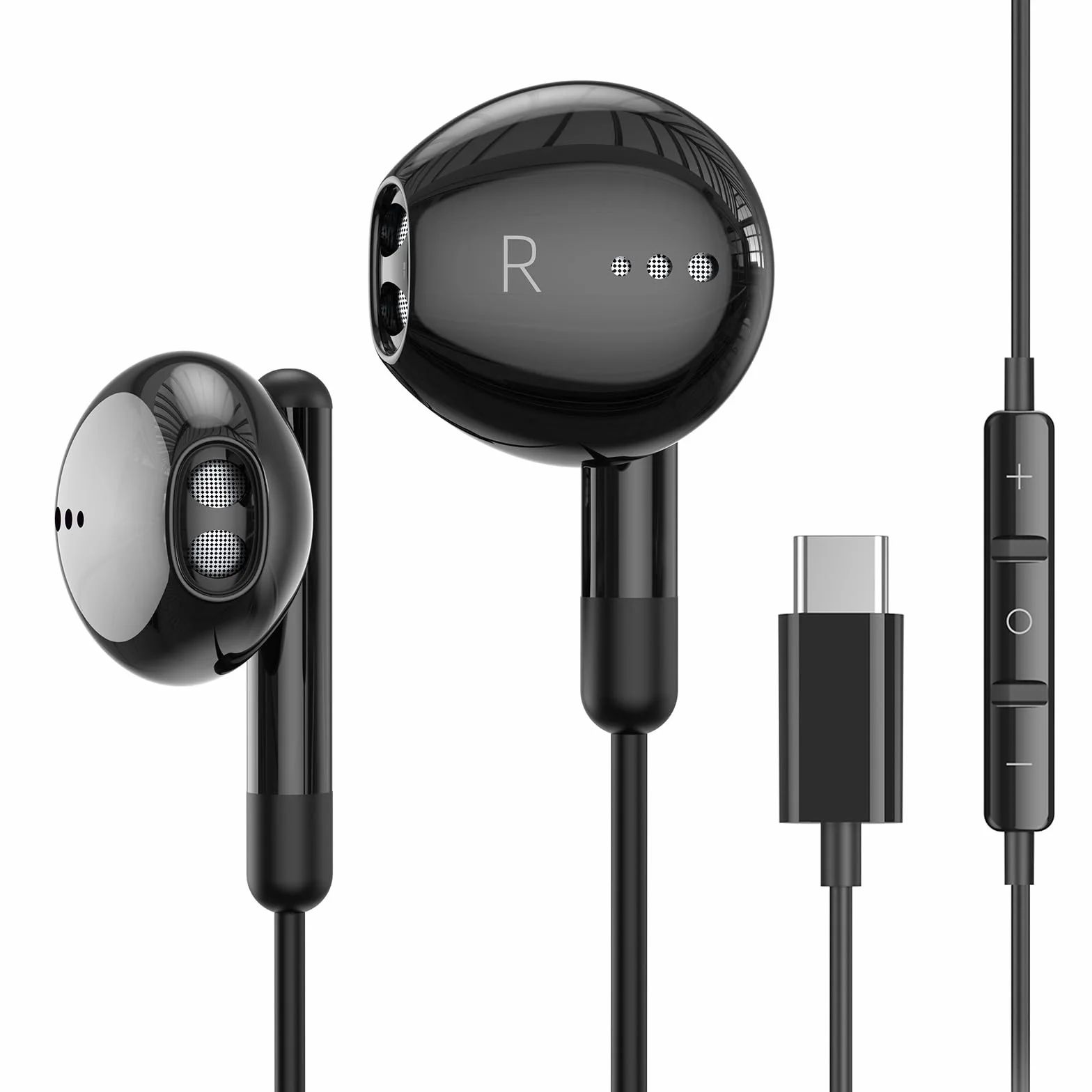 Słuchawek USB C, kabel słuchawkowy USB typu C z mikrofonem i regulacją głośności, do Huawei, One Plus, Google, Samsunga, Xiaomi, lekkie słuchawki douszne ze słuchawkami USB C (Czarny)