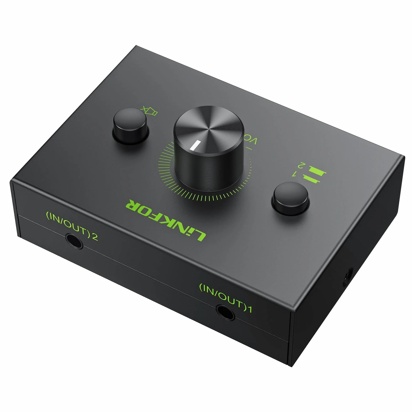 LiNKFOR Przełącznik audio stereo 3,5 mm - 1 w 2 lub 2 w 1 wyjście z kablem audio 3,5 mm, selektor audio do komputera, telefonu, laptopa i słuchawki