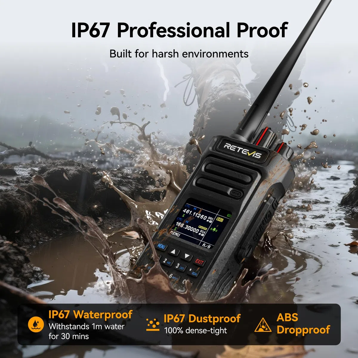 Retevis RT29S Walkie-Talkie, Radiotelefon Grupowy Dalekiego Zasięgu IP67, Profesjonalny, z Redukcją Szumów, z Podwójnym Nasłuchem, Bateria 2800 mAh, dla Placów Budowy i Magazynów(opakowanie 2 szt)