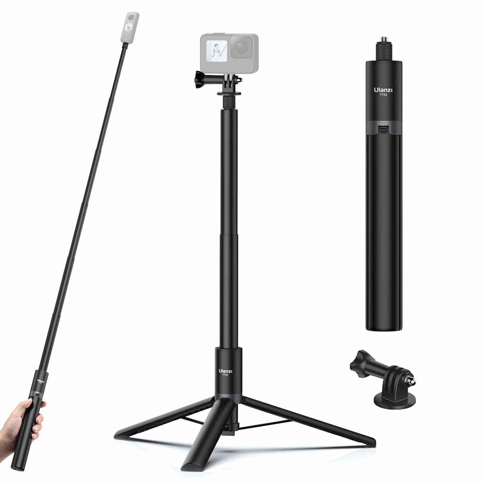 Statyw do selfie ULANZI 150 cm do Insta360 GO 3/X3/X4/X5, TT52 Monopod do kamery akcji Monopod kompatybilny z DJI Pocket 3 4