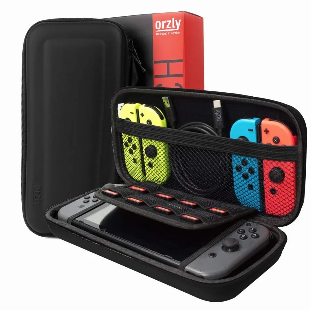 Nintendo Switch Akcesoria, Orzly Ultimate Pakiet do Nintendo Switch [Pakiet zawiera: Ochraniacze ekranu z hartowanego szkła, Kabel Typu C, Pokrowiec (Twarde etui), Komfortowe etui uchwyt itp...] -