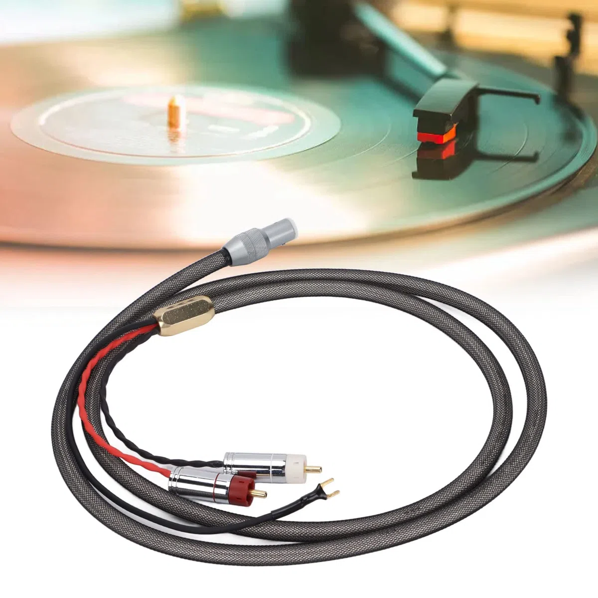 Kabel do Gramofonu, XS-0609 Kabel do Ramienia Gramofonowego z Winylem z Kablem Uziemienia Posrebrzany Kabel RCA na 5-pinowy Kabel XLR do Gramofonu Gramofonowego(2M)