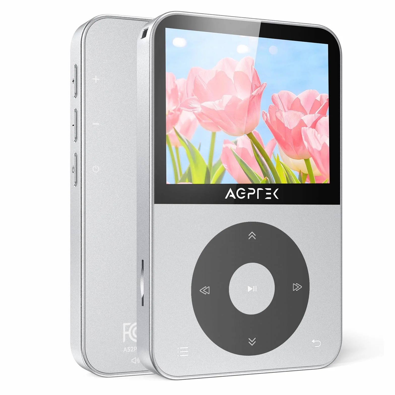 AGPTEK Odtwarzacz MP3 64 GB Bluetooth 5.3 Kolorowy Ekran TFT 2,3" Radio FM Nagrywanie Srebro