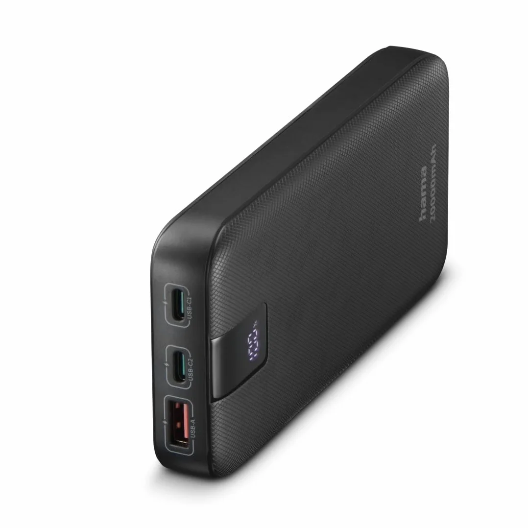 Hama Power Pack do ładowania telefonu 20000 mAh (powerbank, szybkie ładowanie, 2 x USB C, USB C, pojemny, lekki, ładowarka, Power Delivery, Qualcoom Quick Charge, Fast charge) antracyt