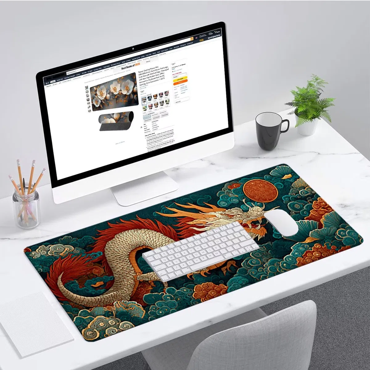 Cloud Gamingowa podkładka pod mysz 1000 x 500 x 3 mm, Dragon podkładka pod mysz XXL z przyszytymi krawędziami, akcesoria gamingowe, poprawia precyzję i prędkość, podkładka pod mysz, duża do komputera