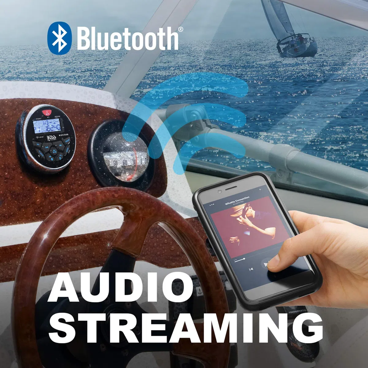 BOSS Audio Systems MGR350B Odbiornik stereofoniczny do łodzi morskiej – głowica Bluetooth, bez odtwarzacza CD DVD, wbudowany wzmacniacz 4-kanałowy, odporny na warunki atmosferyczne, USB, ładowanie USB