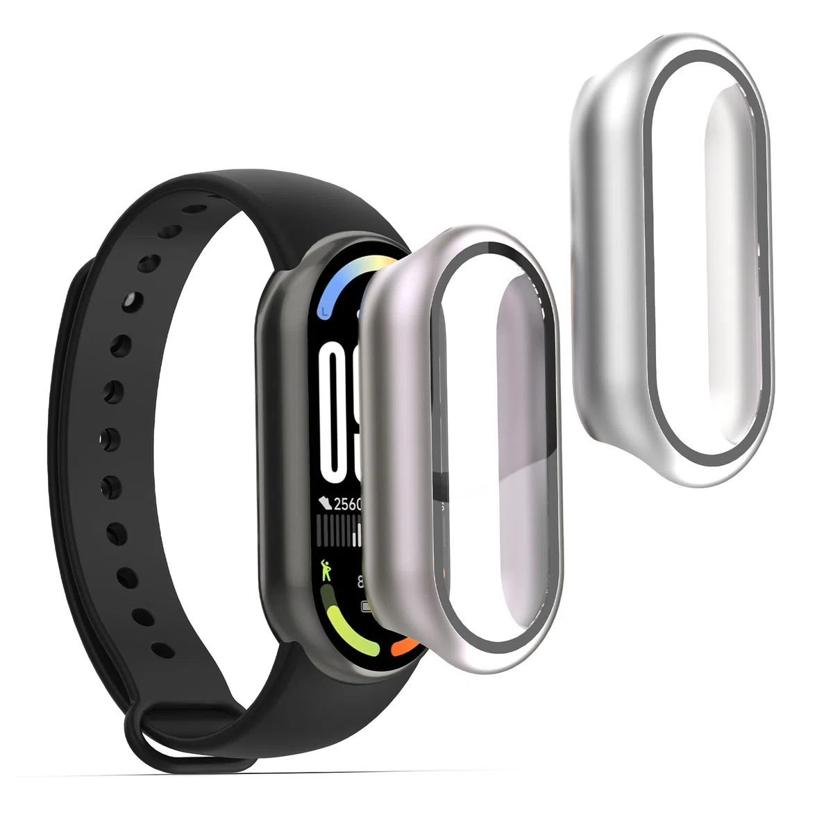 kwmobile 2 x etui kompatybilne z Xiaomi Mi Band 10 / Smart Band 10 - Fullbody Fitness Tracker Case zestaw ze szkła - srebrny, metaliczny różowy
