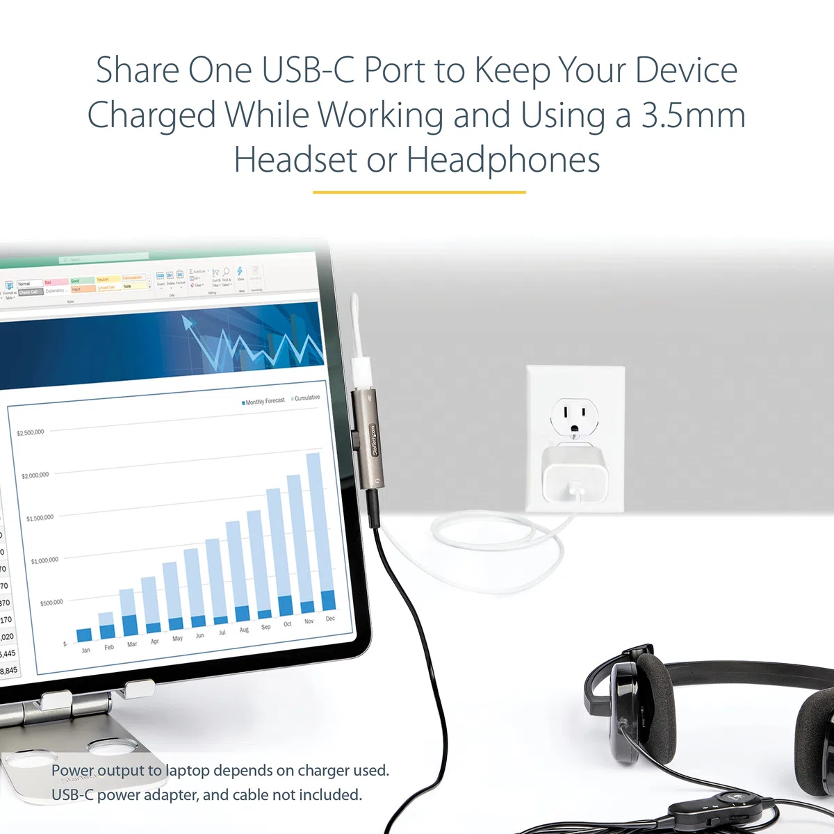 StarTech.com Adapter Audio i Ładowania USB-C z Gniazdem Słuchawkowym 3,5 mm TRRS i Ładowarką 60 W, Do Telefonu/Tabletu