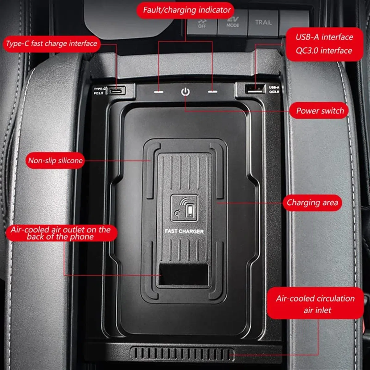 Ładowarka samochodowa 15 W, dla Toyota, Highlander 2022 wnętrze środkowego podłokietnika konwersja akcesoria telefon bezprzewodowy panel ładowania QI Bezprzewodowa ładowarka samochodowa