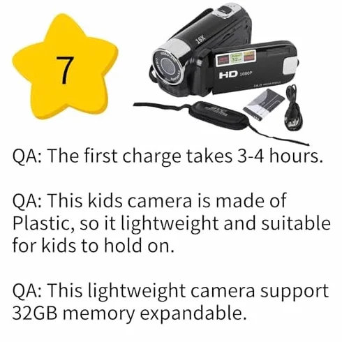 Kamera Wideo, 16x 1080P 30FPS Vlogging Camera Recorder z 2,7-calowym Obrotowym Ekranem TFT, światłem Wypełniającym, Wbudowanym Głośnikiem, obsługą 32 GB, na ślub w Podróży (Czarny)