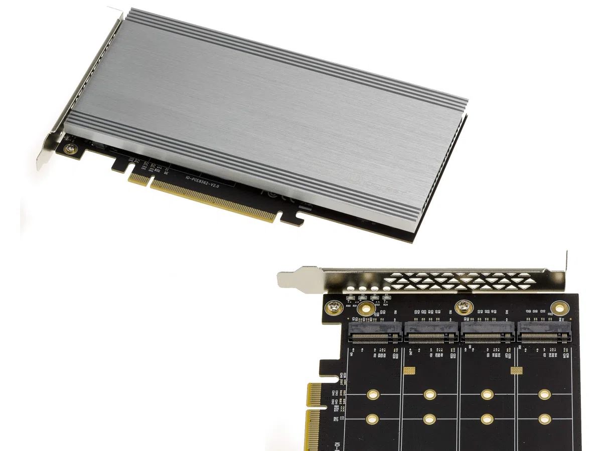 KALEA-INFORMATIQUE Karta kontrolera M2 PCIe x16 dla 4 dysków M.2 NVMe M Key SSD z chipsetem 2824 kompatybilna z trybami bez rozwidlenia i z rozwidleniem