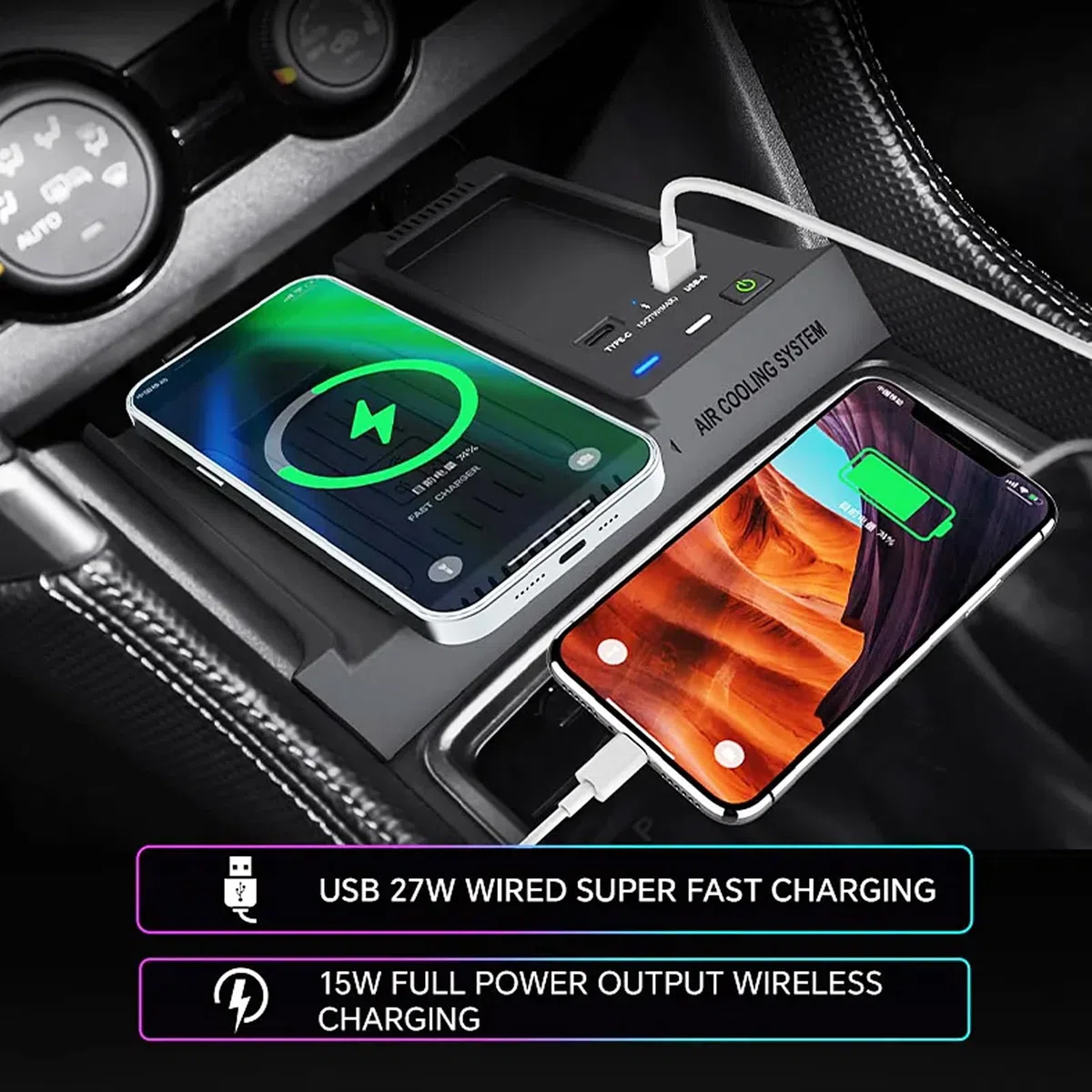 Ładowarka Samochodowa z 15W Bezprzewodowa + 27W USB i Typu C do Subaru Forester 2019 2020 2021 2022 2023 2024 Konsola środkowa Akcesoria do Tuningu Wnętrza dla i-Phone Sam-sung
