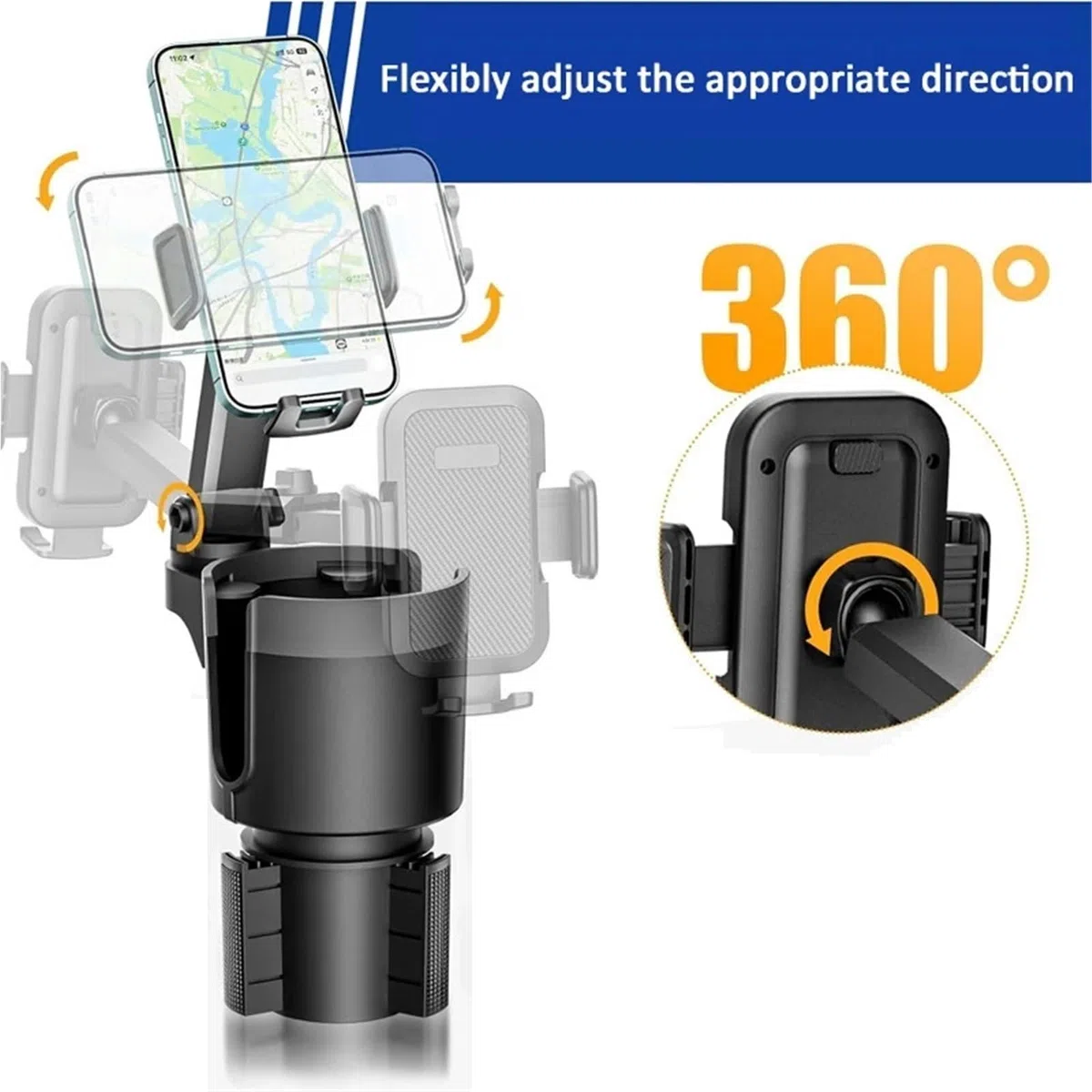 uchwyt na telefon komórkowy Uchwyt na kubek do telefonu do samochodu z regulowaną podstawą, obrót o 360 stopni, kompatybilny ze wszystkimi smartfonami Uchwyt samochodowy na telefon
