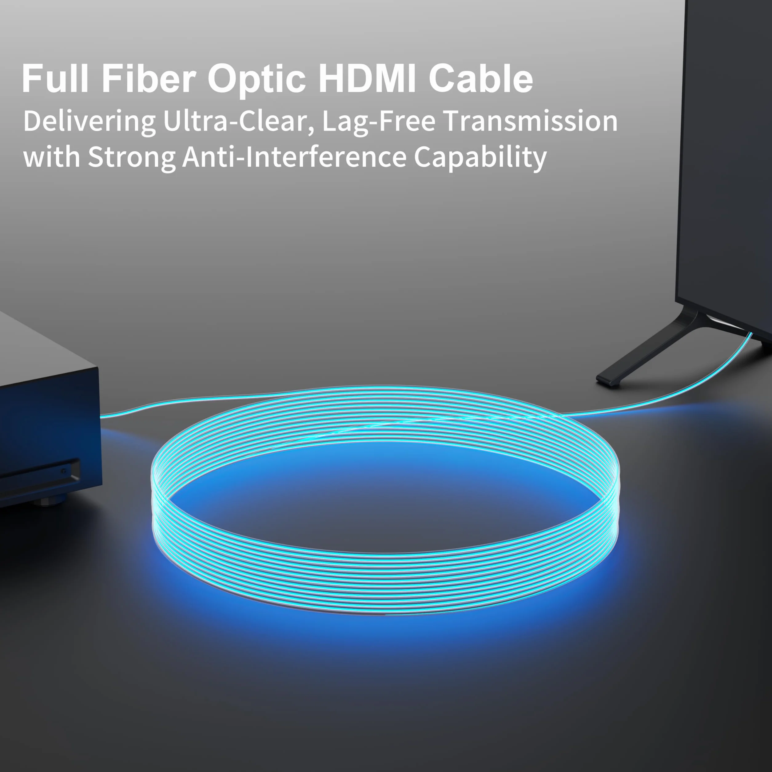 RUIPRO HDMI 2.1 8K, pełny światłowód, odłączany, opancerzony, 48Gbps, 3 m | Pełny światłowód zmniejsza EMI względem miedzi, a odłączane moduły pozwalają uniknąć wymiany całego kabla w ścianie