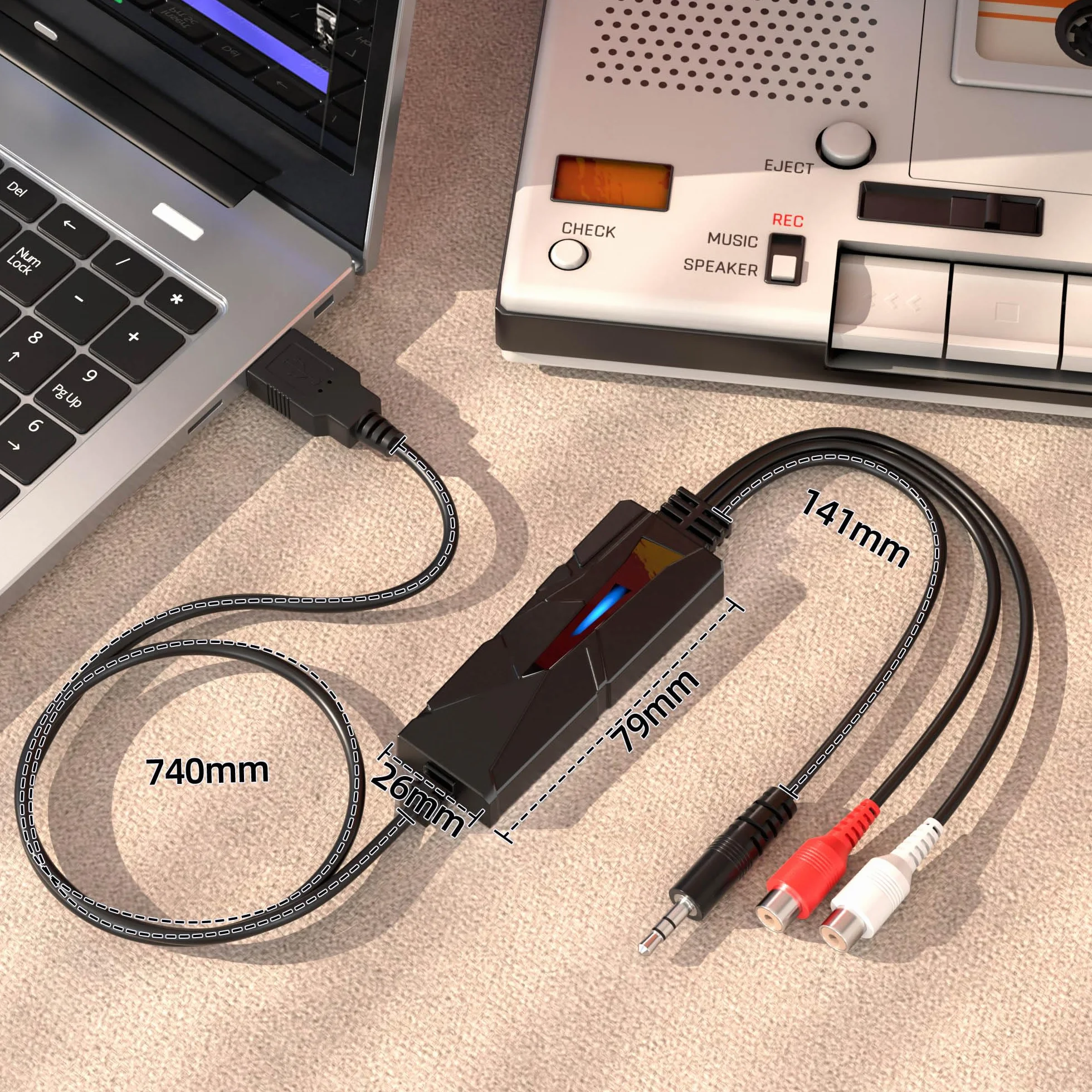 DriverGenius AudioXfer USB Audio Capture Device AV202-B for Cassette Vinyl MD via 3.5mm RCA PC Mac Linux