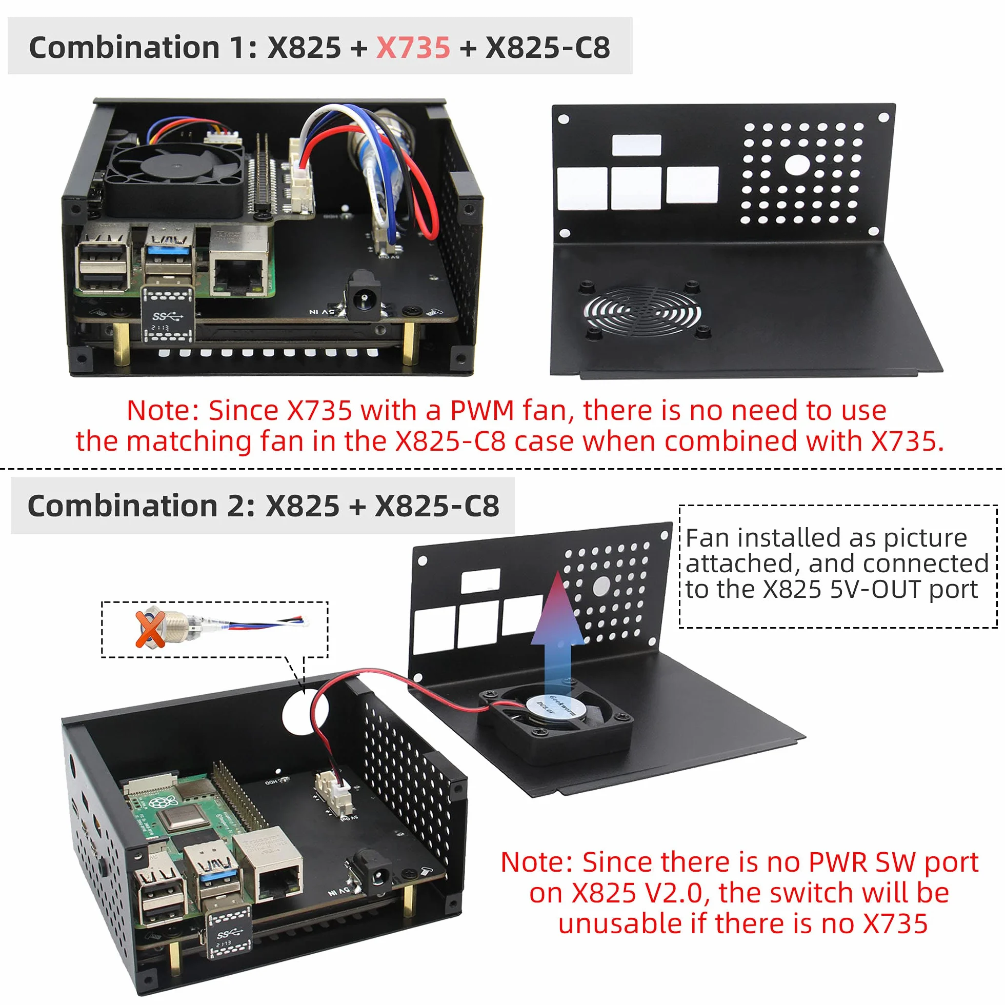 Geekworm X825-C8 Case, Only Support X825 V2.0 2.5 Inch SATA SSD/HDD Shield & Raspberry Pi 4 & X735 (Raspberry Pi / X825 / X735 Not Included)