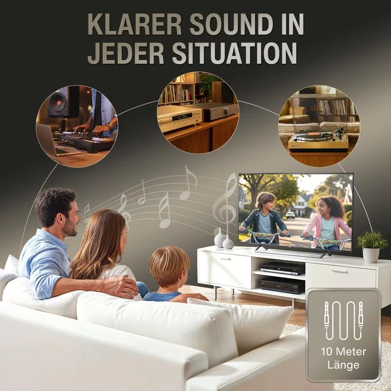 audio pirates by cammica kabel cinch, 2 x wtyczka RCA na 2 x wtyk RCA, kabel audio | High-End kabel audio ze złotymi stykami i wbudowaną funkcją rozdzielacza (10 metrów)