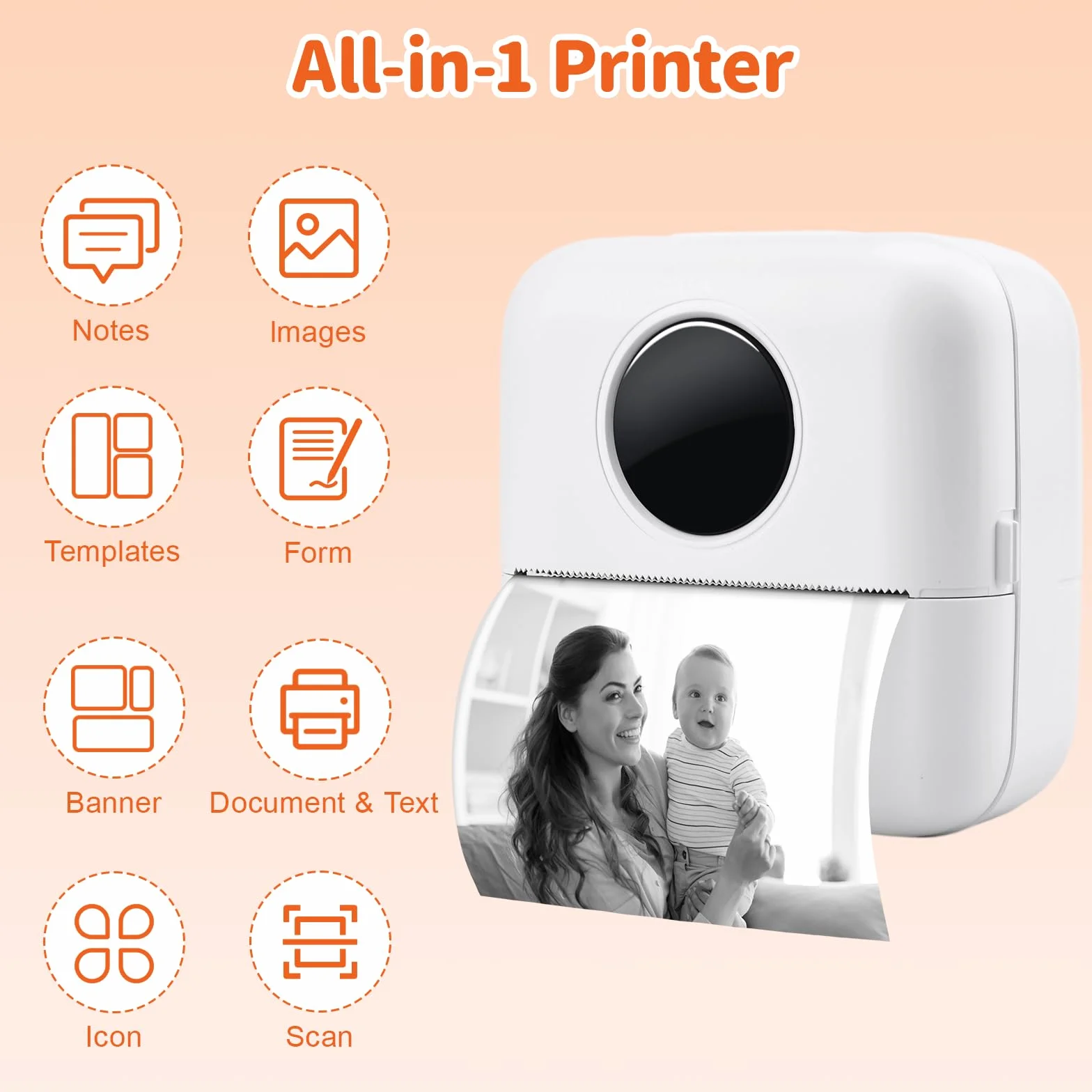 UCAMP Przenośna mini drukarka, termiczna drukarka fotograficzna, przenośna drukarka fotograficzna, bez tuszu, Bluetooth do zdjęć, listy etykiet, pokwitowań, notatek i pamiętników (iOS/Android)