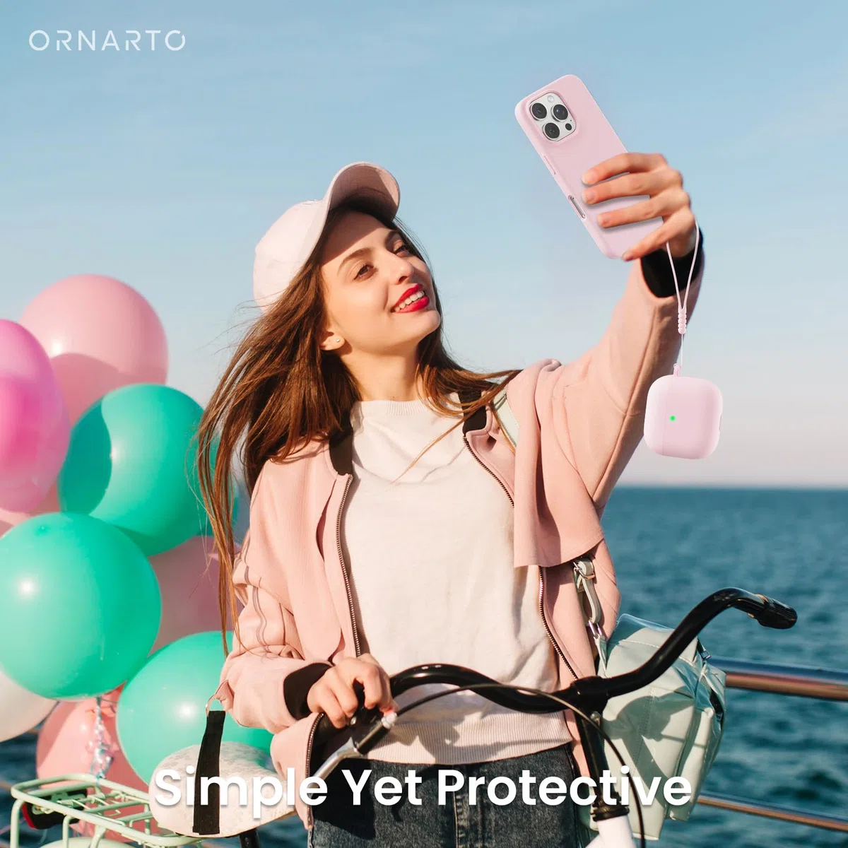 ORNARTO Silikonowe etui do AirPods 4 - różowe | 2-częściowe etui silikonowe z 2-warstwową strukturą, ochroną przed wstrząsami, smyczą i narzędziem do demontażu