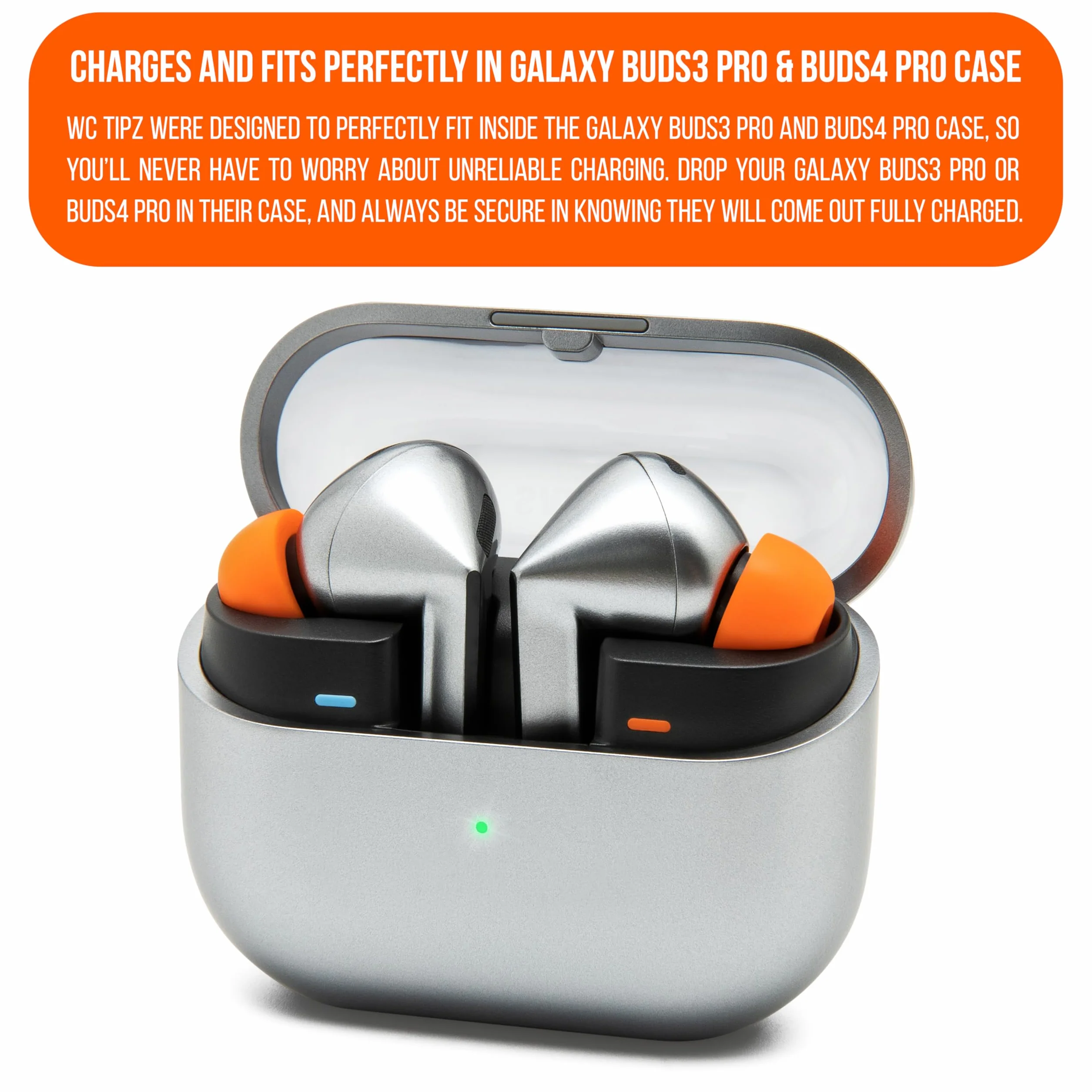 WC TipZ Galaxy – Wkładki z Pianki Memory Foam Kompatybilne z Samsung Galaxy Buds Pro 3 & Pro 4 od Wicked Cushions | Lepszy Komfort, Uszczelnienie i Sprężystość | Pomarańczowy