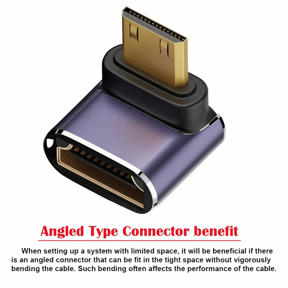 Kątowy mini HDMI męski na HDMI 2.1 żeński przedłużacz UHD złoty konwerter adapter obsługuje 8K 60 Hz HDTV