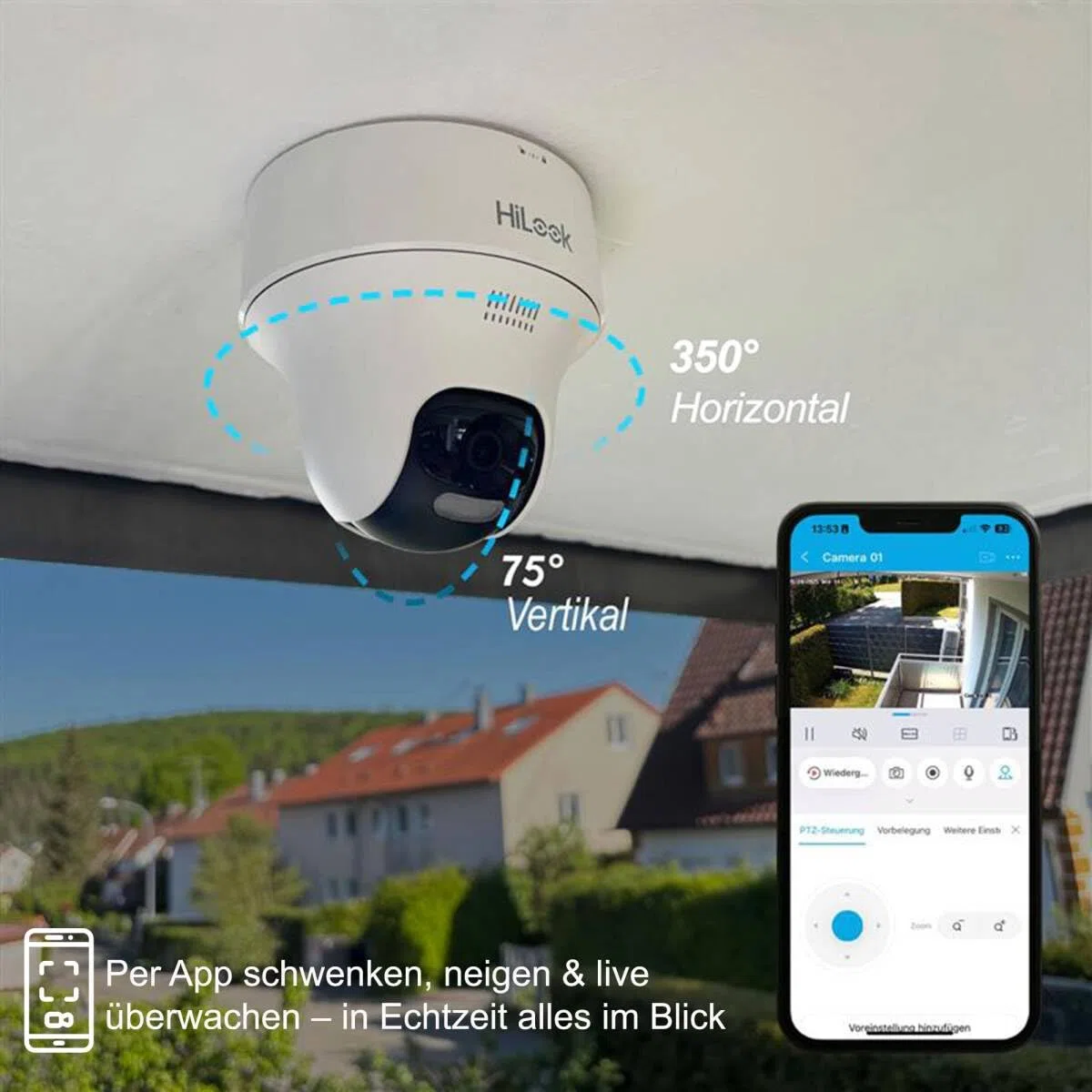 HiLook WiFi zewnętrzna kamera monitorująca, 4 MP, PT noktowizor, dwukierunkowy dźwięk | Kamera rozszerzająca do systemu EasyLink, sterowanie aplikacją, oddzielna karta pamięci i elastyczne obszary zewnętrzne