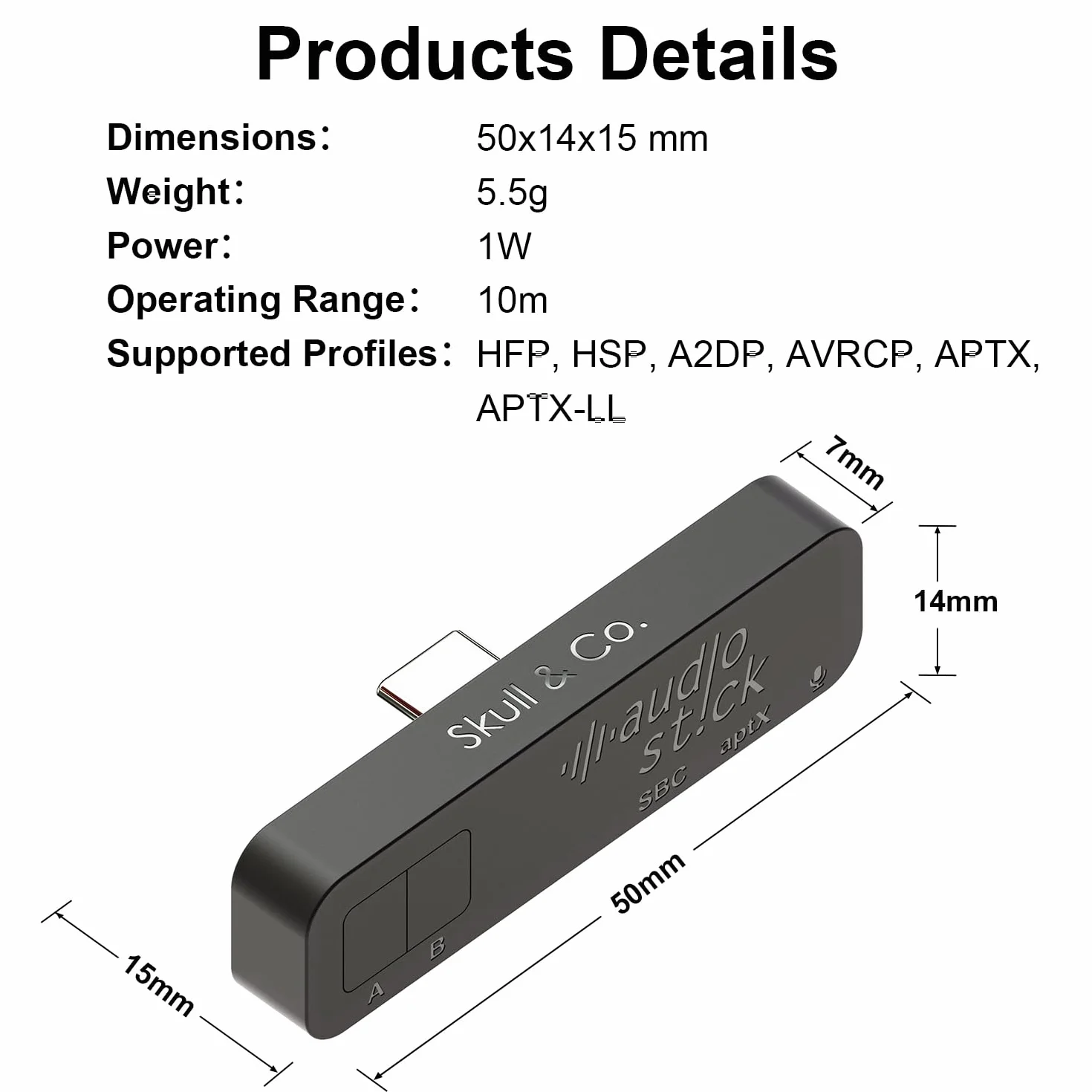 Skull & Co. AudioStick Bluetooth 5.2 bezprzewodowy adapter nadajnika audio o niskiej latencji dla PS5 / PS4, Nintendo Switch/Lite/Inne urządzenia, zoptymalizowany dla AirPods/Pro - Czarny
