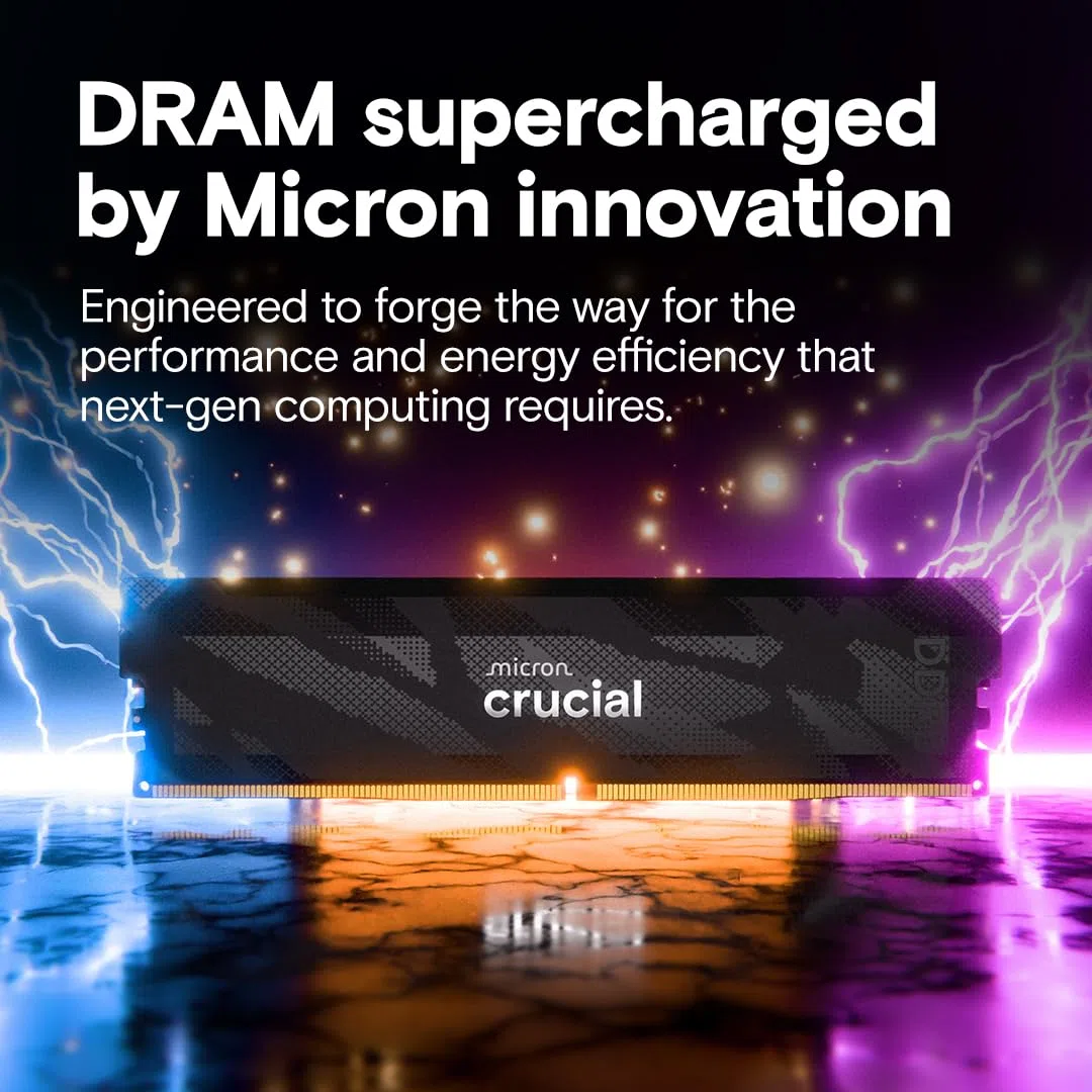Crucial Pro DDR5 RAM 32 GB Kit (2 x 16 GB), 6400 MHz CL32, pamięć do gier pulpitowych, kompatybilna z Intel XMP 3.0 i AMD Expo, czarny - CP2K16G64C32U5B
