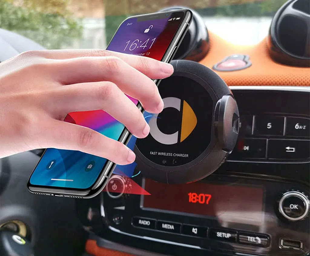 SHIFENG Samochodowy uchwyt do bezprzewodowego ładowania telefonu kompatybilny z Smart 453 Fortwo Forfour 2015-2021 360 regulowane akcesoria do montażu obrotowego