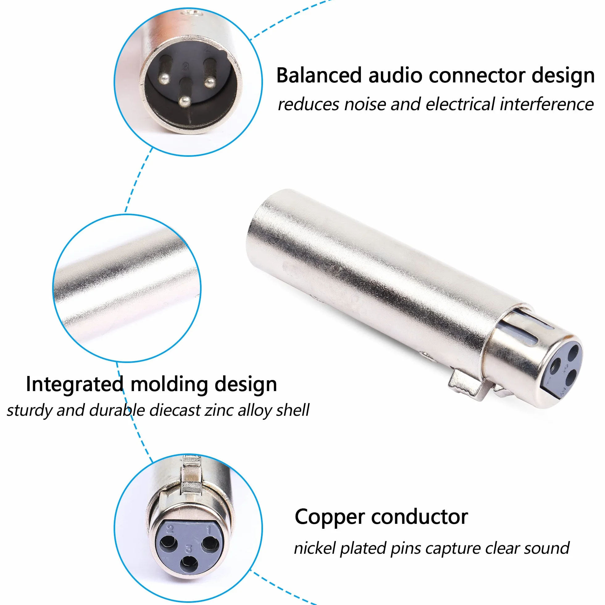Adapter XLR męski na żeński, 3-pinowy XLR audio mikrofon przedłużacz adapter złącze (2-pak)