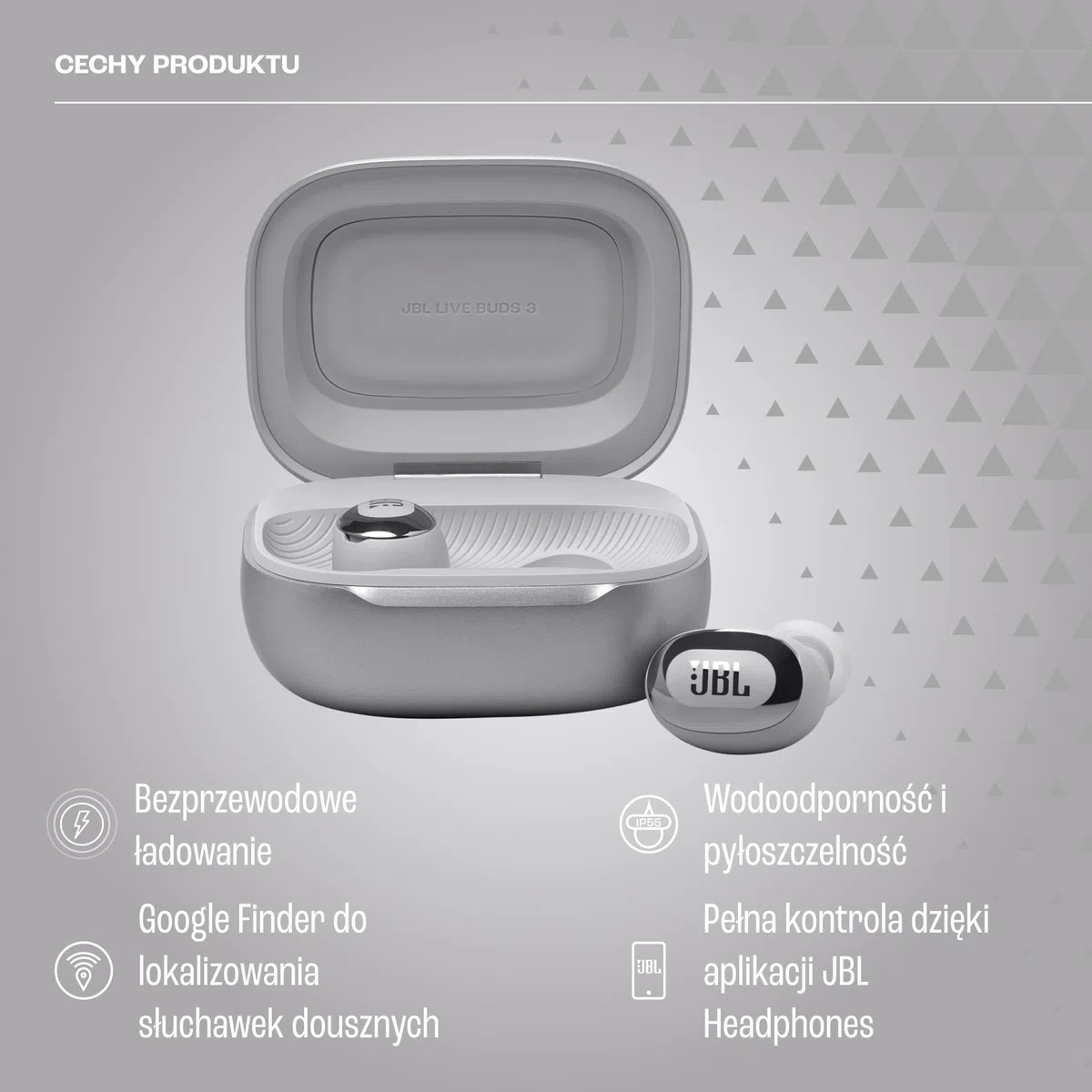 JBL Live Buds 3, Słuchawki Bezprzewodowe Douszne, Srebrne | Bluetooth, 40 h Pracy na Baterii, ANC i Dźwiękiem o Wysokiej Rozdzielczości, Wodoodporne IP55,