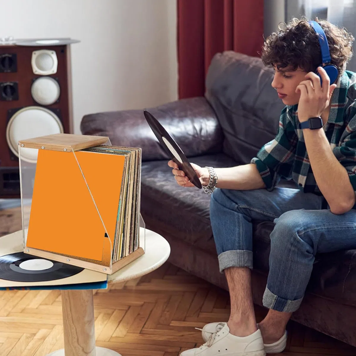Na Płyty Winylowe Przezroczysty Akrylowy Drewniany Element Dekoracyjny | Etui Na Biurko Do Albumów Płytowych Dla Miłośników Muzyki Kolekcjonerów Wszystkich Grup Wiekowych Do Salonu Sypialni