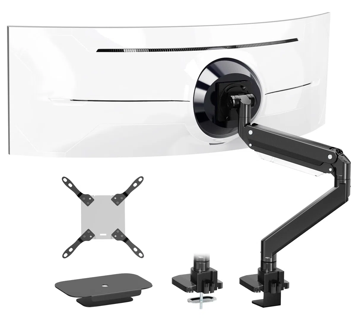 PUTORSEN 17-57-calowe ramię monitora Ultrawide i uchwyt biurkowy do telewizora, do 27 kg, aluminiowy uchwyt biurkowy ze sprężyną gazową, stalowa płyta wzmacniająca, VESA 75 x 75 do 200 x 200