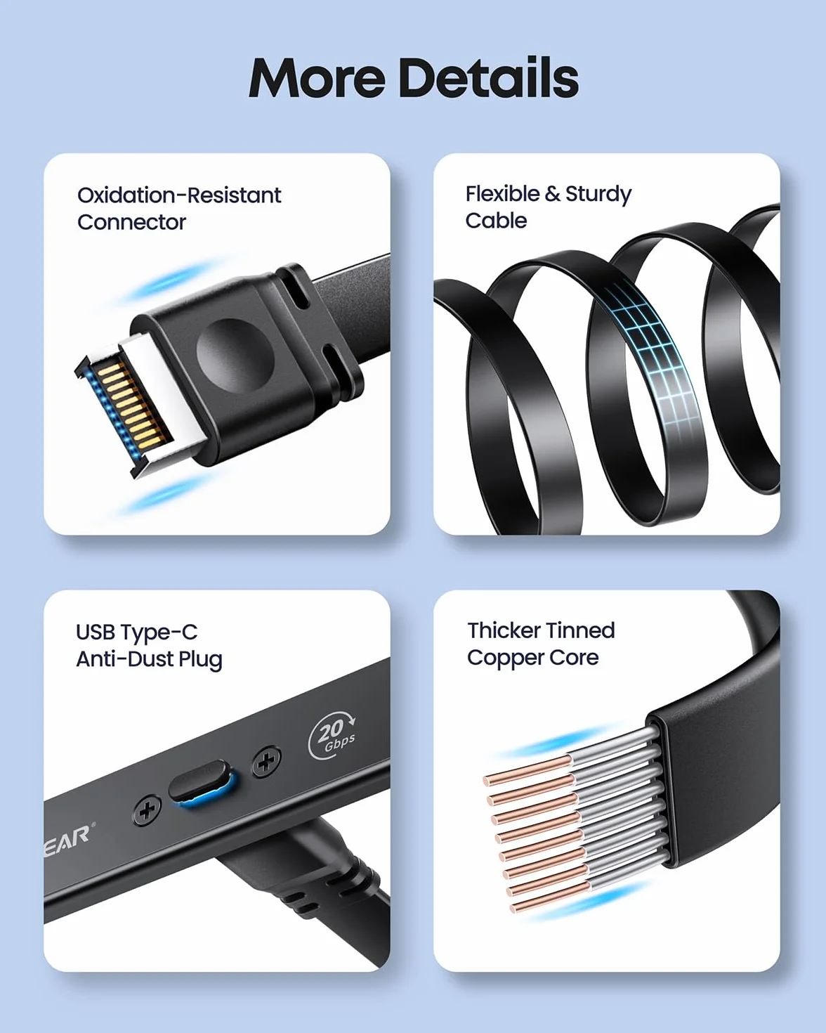 GRAUGEAR 20 Gbit/s USB-C rozszerzenie gniazda PCI, adapter A-Key na USB C, USB 3.2 Gen2 x 2 20 Gbps, 20 pin USB-e Header, czarny
