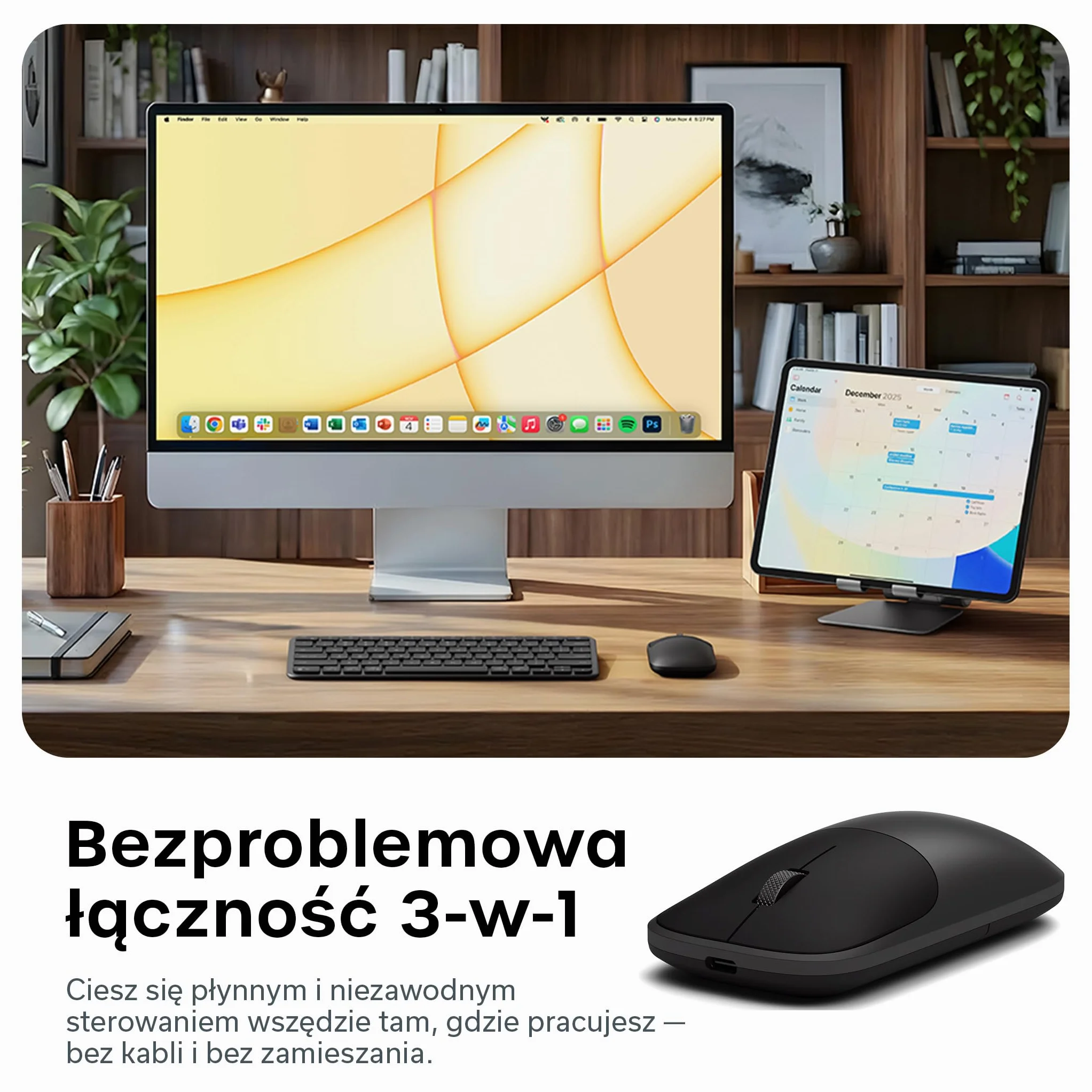 SATECHI Slim EX Mysz Bezprzewodowa, Bluetooth wielourządzeniowy i 2,4 GHz dla macOS, Windows, iPadOS i Android, Spokojne Kliknięcia, Anodowane Aluminium, Ładowanie USB-C – Gwiezdna szarość