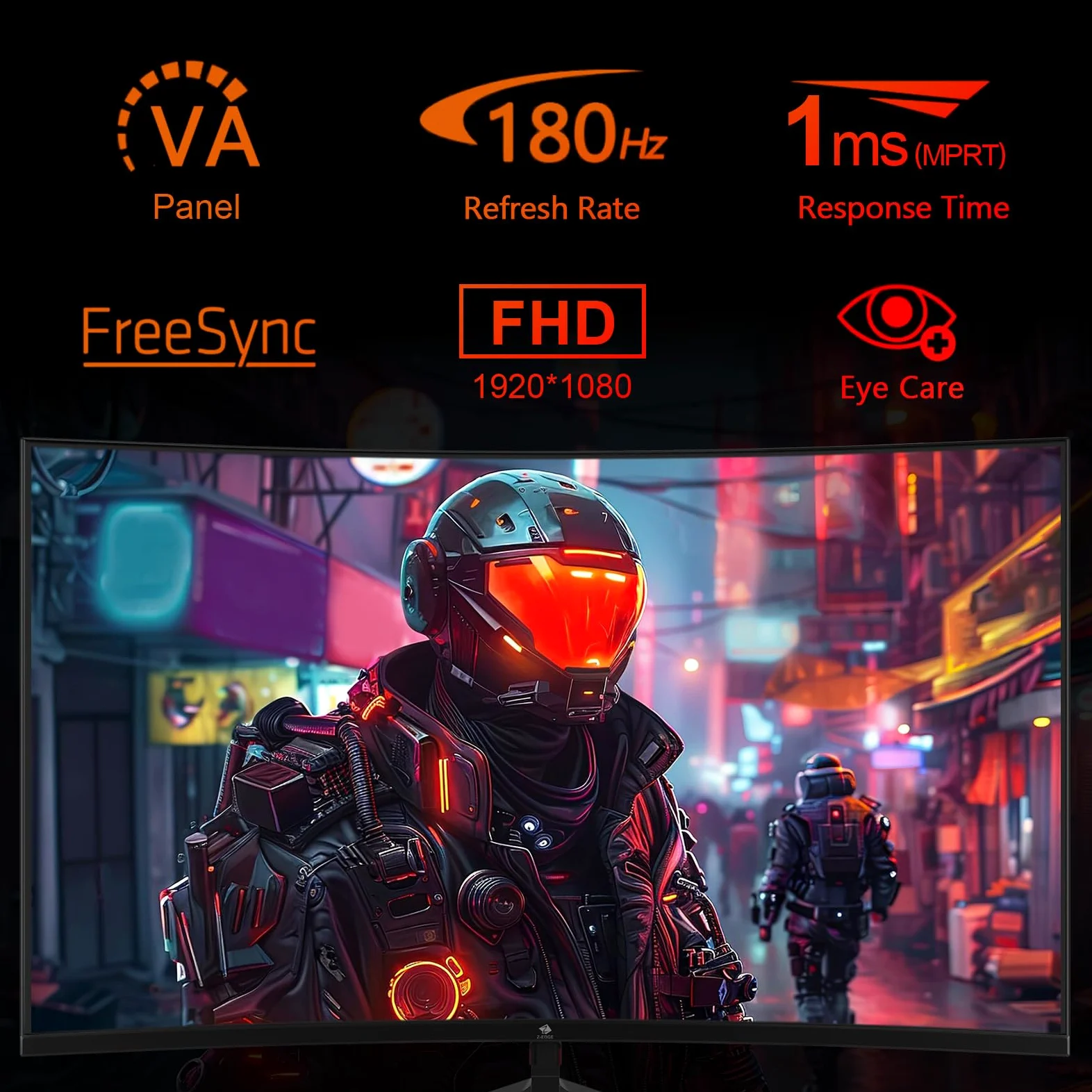 Z-Edge 24 calowy Curved Monitor do gier 180Hz 1ms MPRT, jasność 300cd/m², Zakrzywiony Ekran Full HD 16:9, Panel VA, FreeSync, HDMI DP - Czarny