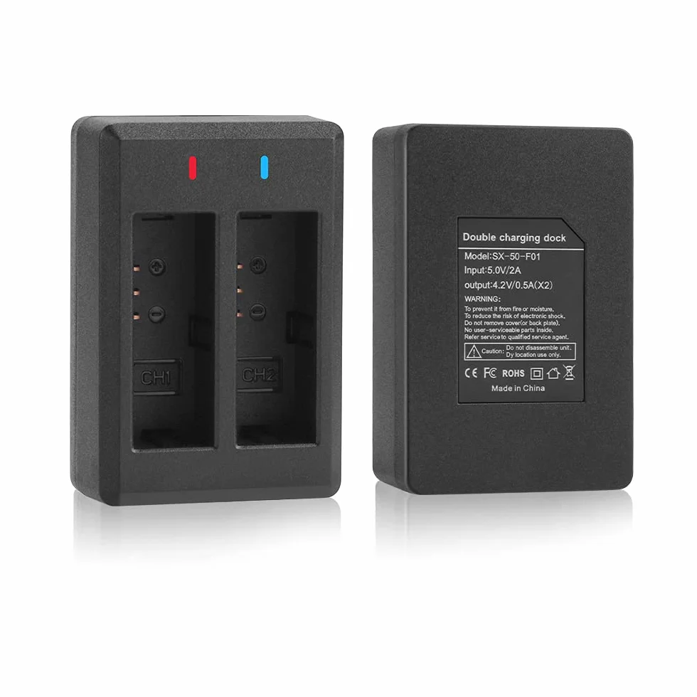 Akumulator 1350mAh (3-pak) z ładowarką do AKASO Brave 7LE, WOLFANG GA400/GA420/GA460, Rollei 6s Plus/8s Plus/9s Plus/10s Plus/11s Plus, XTU S3/S6, Surfola SF630