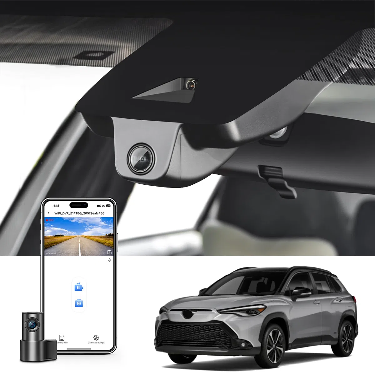MANGOAL 4K+1080P Kamera samochodowa Przodu i Tyłu, Wygląd OEM Dash Cam, Dotyczy do Toyota Corolla Cross & Corolla Cross Hybrid 2023 2024 2025 2026, LE L XLE, Czujnik G, WiFi & App, Karta 128 GB | 2023, 2024, 2025, 2026 (model A), LE L XLE, OEM Factory Loo