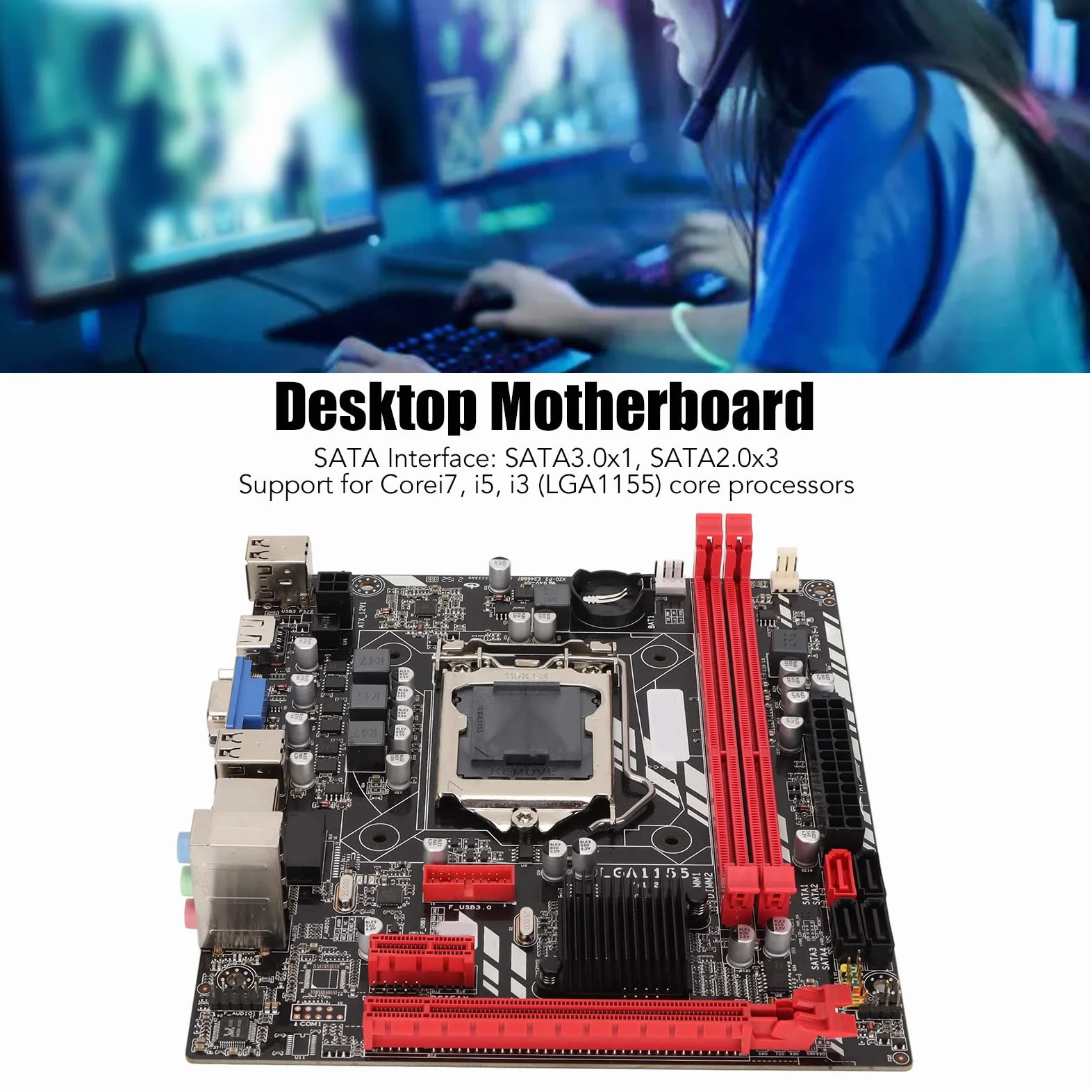 Komputerowa Płyta Główna do Komputera Stacjonarnego, Obsługa Płyty Głównej DDR3 1155 Pinów I3 I5 I7 Procesor 2 DDR3 100M Interfejs Sieciowy Stabilna Płyta Główna do Gier