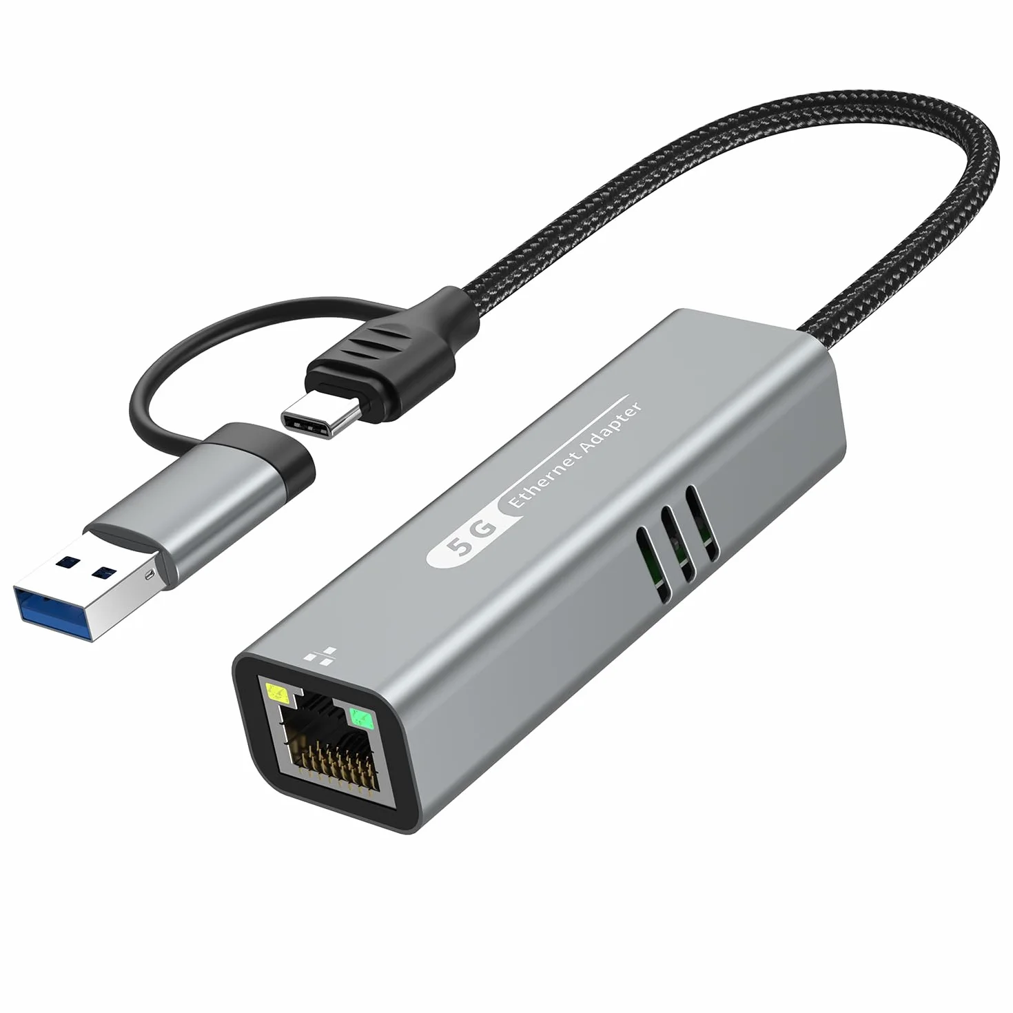 5G USB 3.2 adapter Ethernet z RTL8157, 2 w 1 USB-A/Typ-C na 5 Gbit/s karta sieciowa, konwerter RJ45 LAN do komputera, laptopa, Windows, Mac, OS, Linux (wymagany typ C > 3,2)