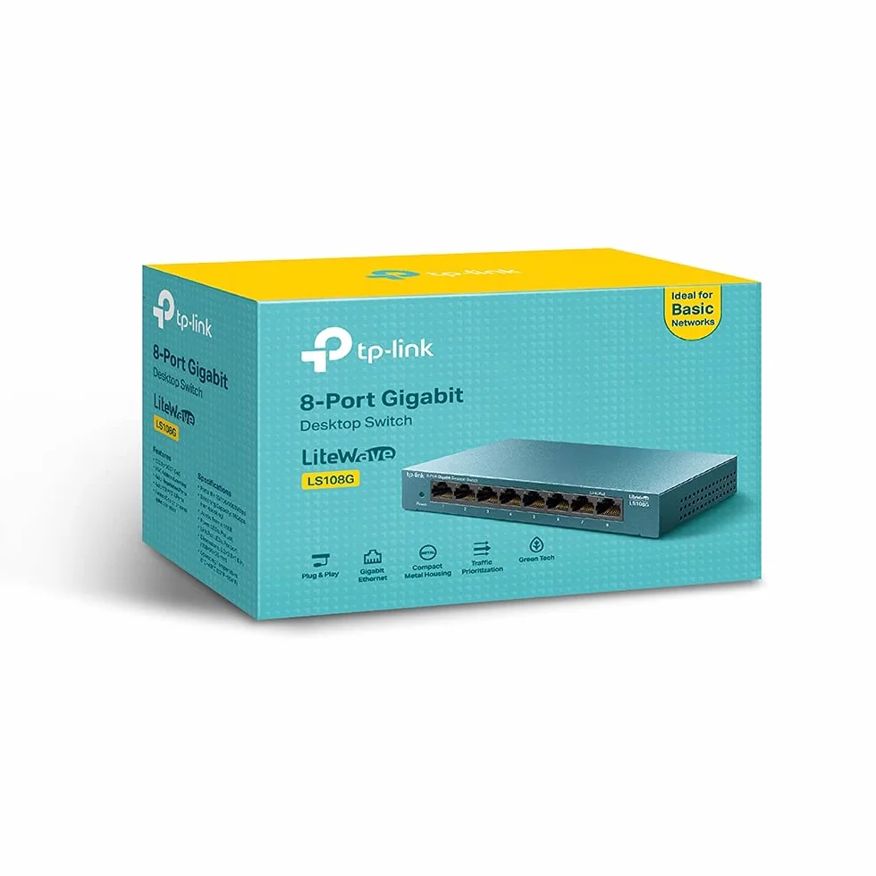 TP-Link LS108G, 8-portowy przełącznik Gigabit z metalową obudową, Plug and Play, QoS do zarządzania ruchem, Bezobsługowa instalacja, Tryb auto MDI/MDIX, Wysoka niezawodność w pracy