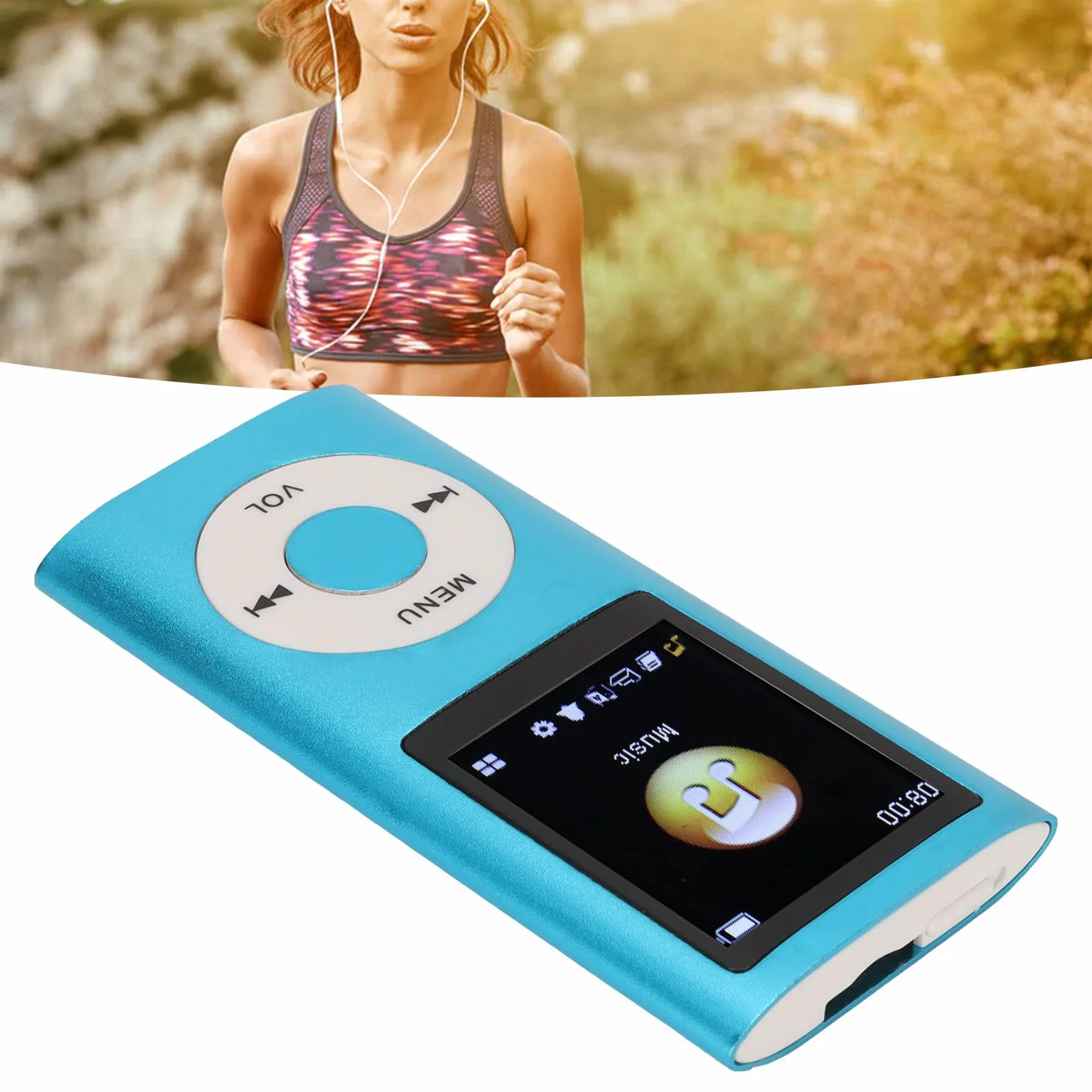Odtwarzacz MP3/odtwarzacz MP4, Odtwarzacz Muzyczny MP4 Obsługuje Kartę TF o Pojemności do 64 GB, Cyfrowy Ekran LCD o Przekątnej 1,8 Cala, Przenośny Bezstratny Odtwarzacz Muzyczny HiFi(Niebieski)