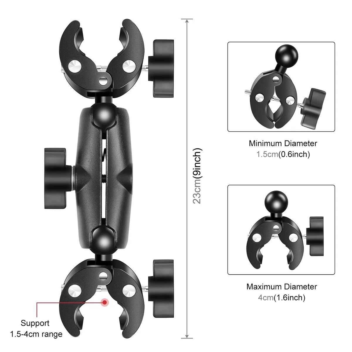PULUZ Super Clamp Podwójny uchwyt na kamerę, uchwyt na szczypce kraba, magiczne ramię, podwójna głowica kulowa, adapter do parasola, do motocykla, roweru, poprzeczek, biurka, stojaka na światło,
