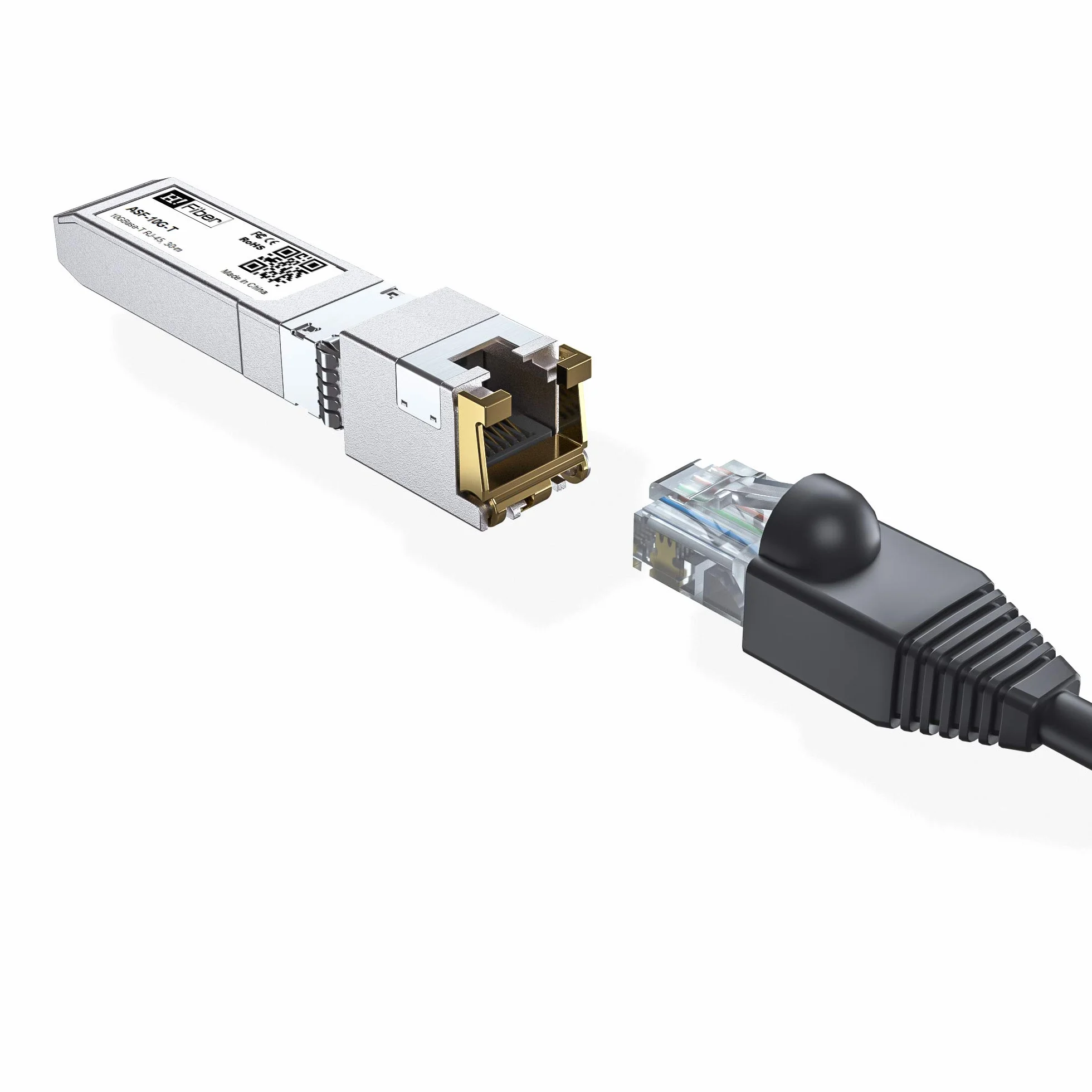 HiFiber 10Gb SFP+ RJ45 Transceiver, 10Gbase-T SFP+ Ethernet Miedź Modul obsługuje 10G/5G/2,5G, CAT.6a/7, 30 m, dla Cisco SFP-10G-T-S, Ubiquiti UF-RJ45-10G, UniFi, TP-Link, Fortinet, Netgear, D-Link