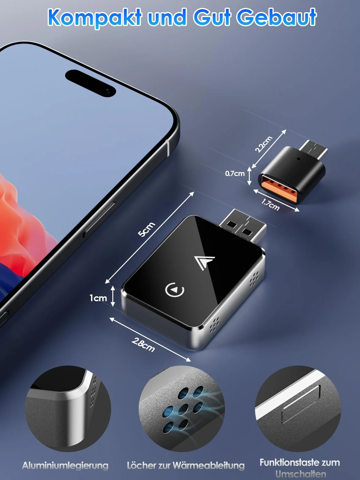 Adapter bezprzewodowy 2 w 1 do CarPlay/Android Auto, PARPAT konwersja z przewodowego na bezprzewodowy z USB/Type-C, stabilne połączenie i brak opóźnień, kompatybilny z iPhone/Android