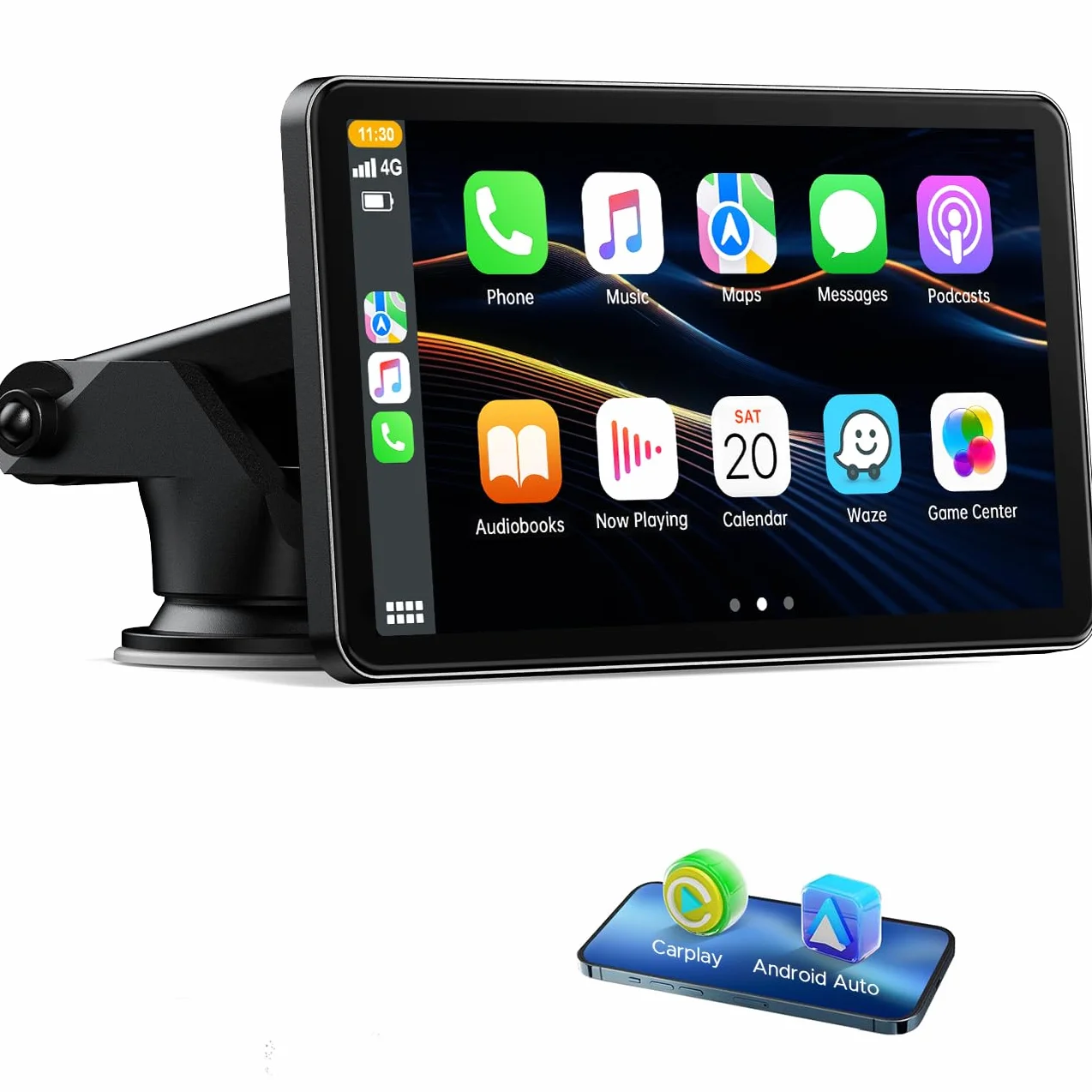 Volam Bezprzewodowy wyświetlacz samochodowy z systemem Android z 7-calowy ekran dotykowy, Mirror Link, nawigacja na żywo, Play Music, Siri, G00gle, asystent głosowy, Bluetooth,FM/Aux