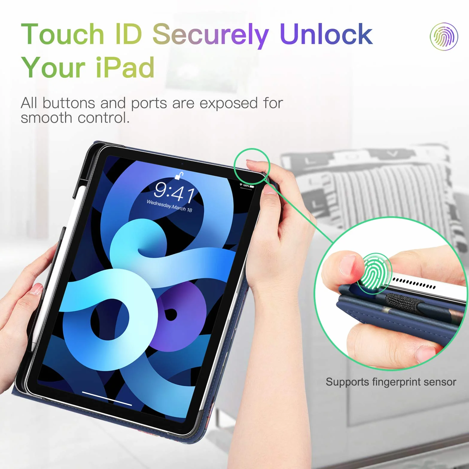 Fintie Etui ochronne iPad Air 11 cali M2 (2024) / 5. generacji (2022) / 4. generacji 10,9 cala Folio Stand Case Cover hibiskus