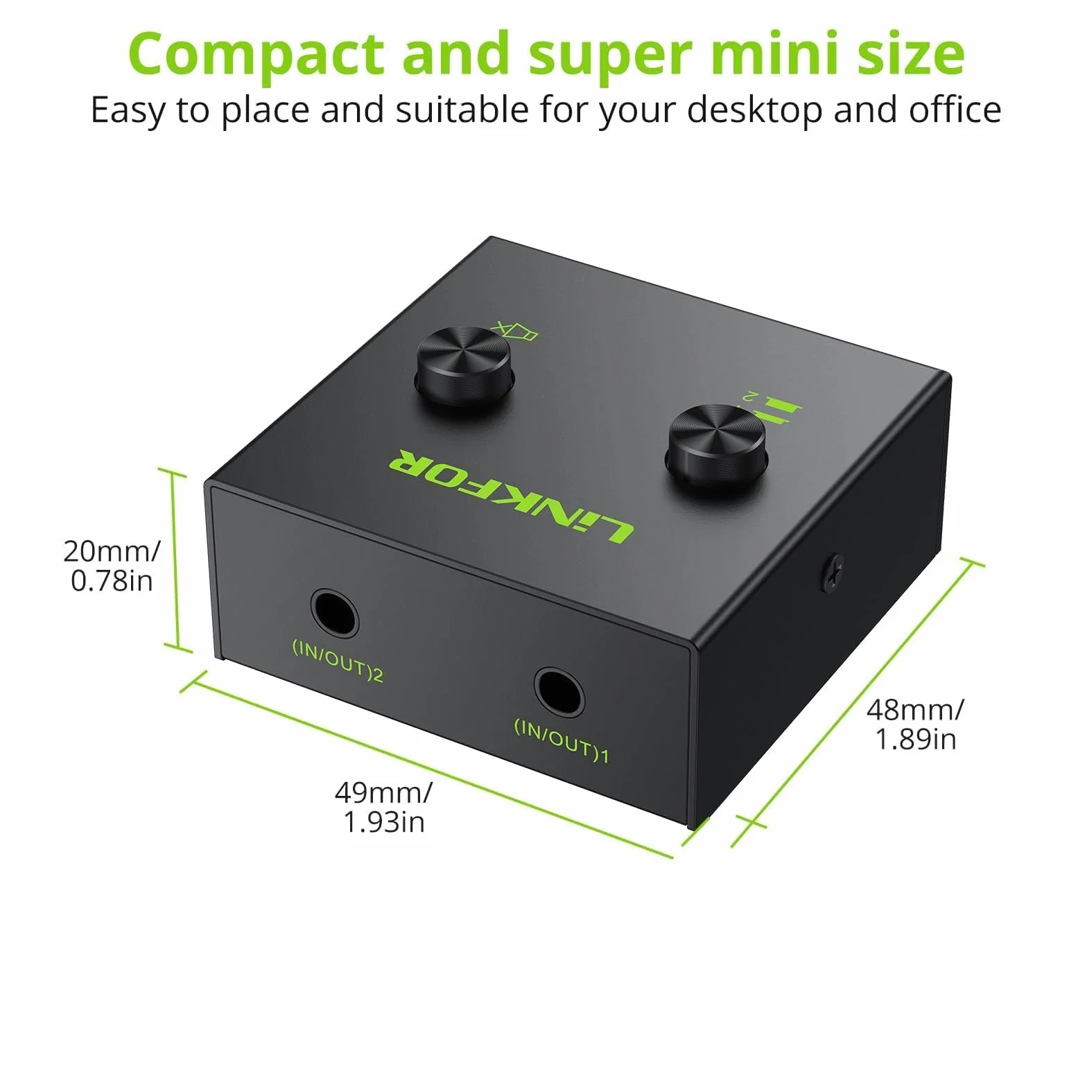 LiNKFOR Dwukierunkowy Przełącznik audio stereo 3,5 mm, przełącznik audio 2(1)-wejścia-1(2)-wyjścia, kabel 3,5 mm do komputera, telewizora, głośników